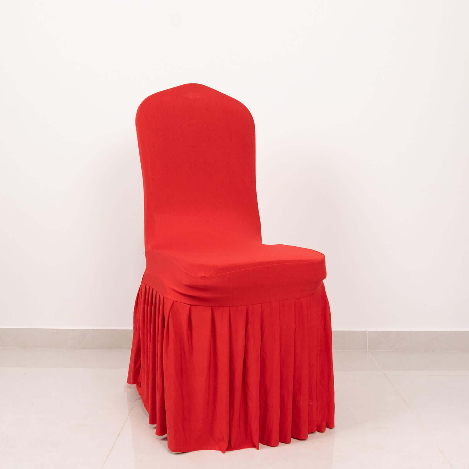 Spandex Chair Cover with Ruffle Pleated Skirt for Banquet Chairs Red - 1-Piece Stretch Fitted Slipcover