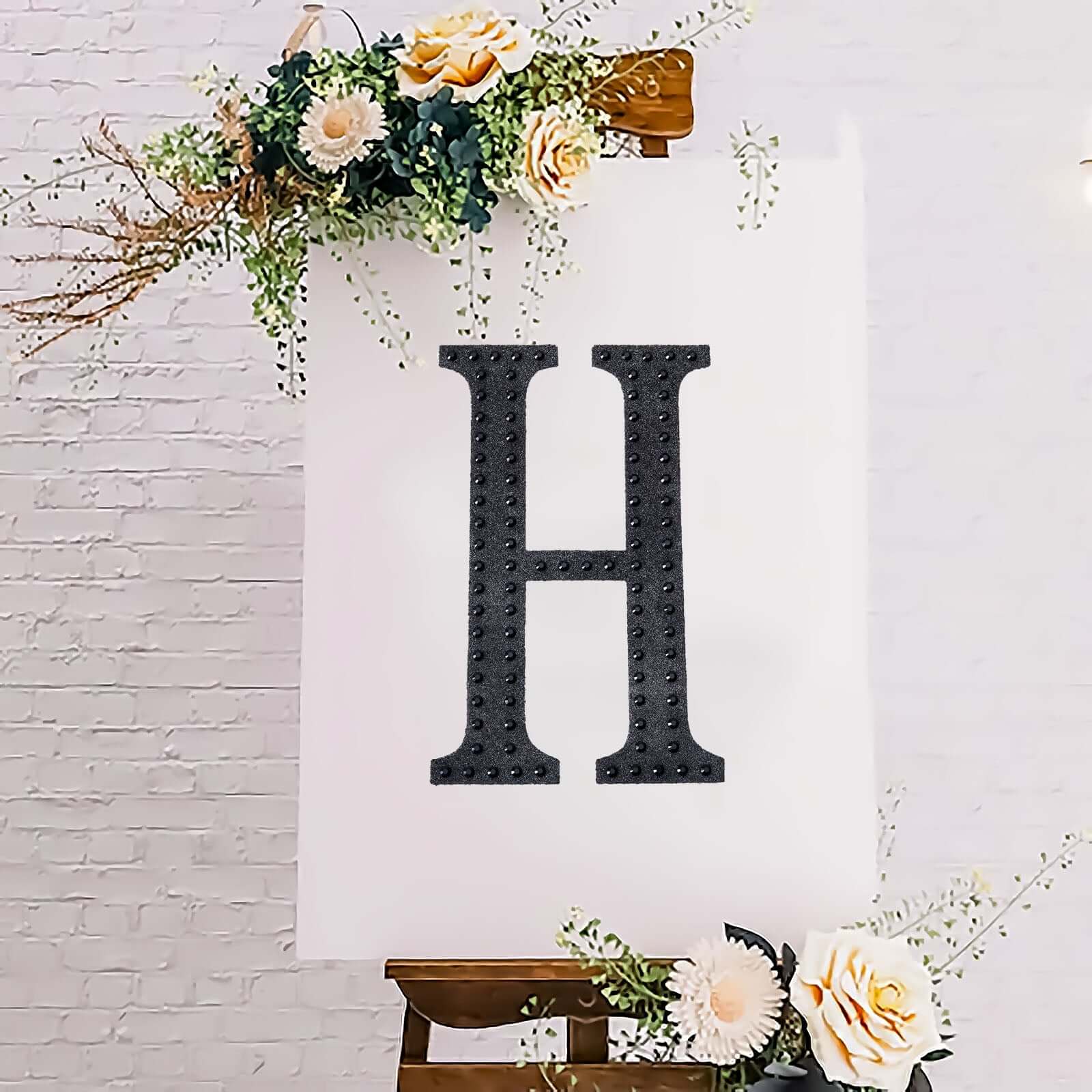 Decorative Rhinestone Alphabet "H" Letter Stickers, Glitter Adhesive Craft Letters Black DIY Sparkle Embellishments 8"