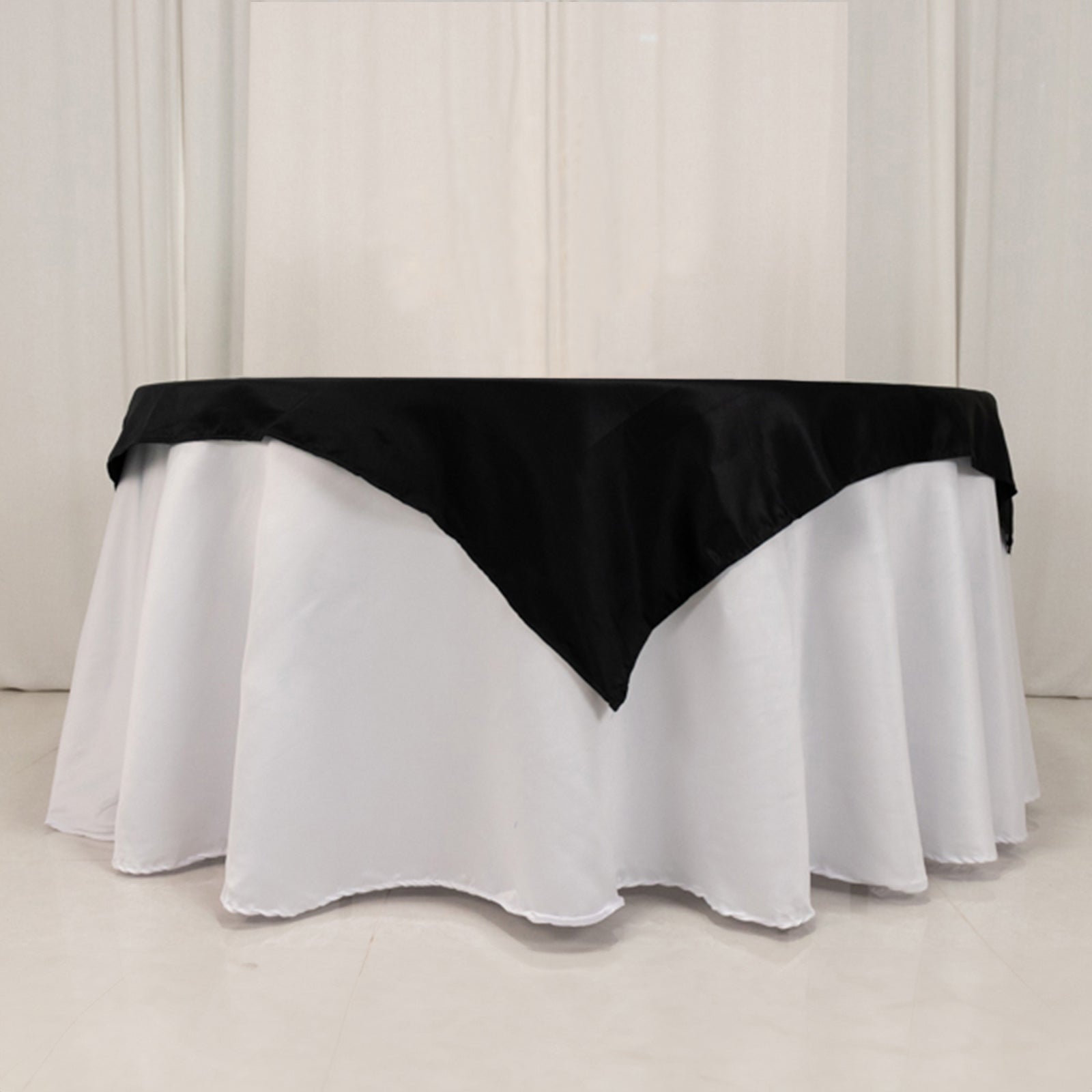 Lamour Satin 54"x54" Table Overlay Square Tablecloth Black - Durable & Silk-Like Table Cover for Weddings & Parties