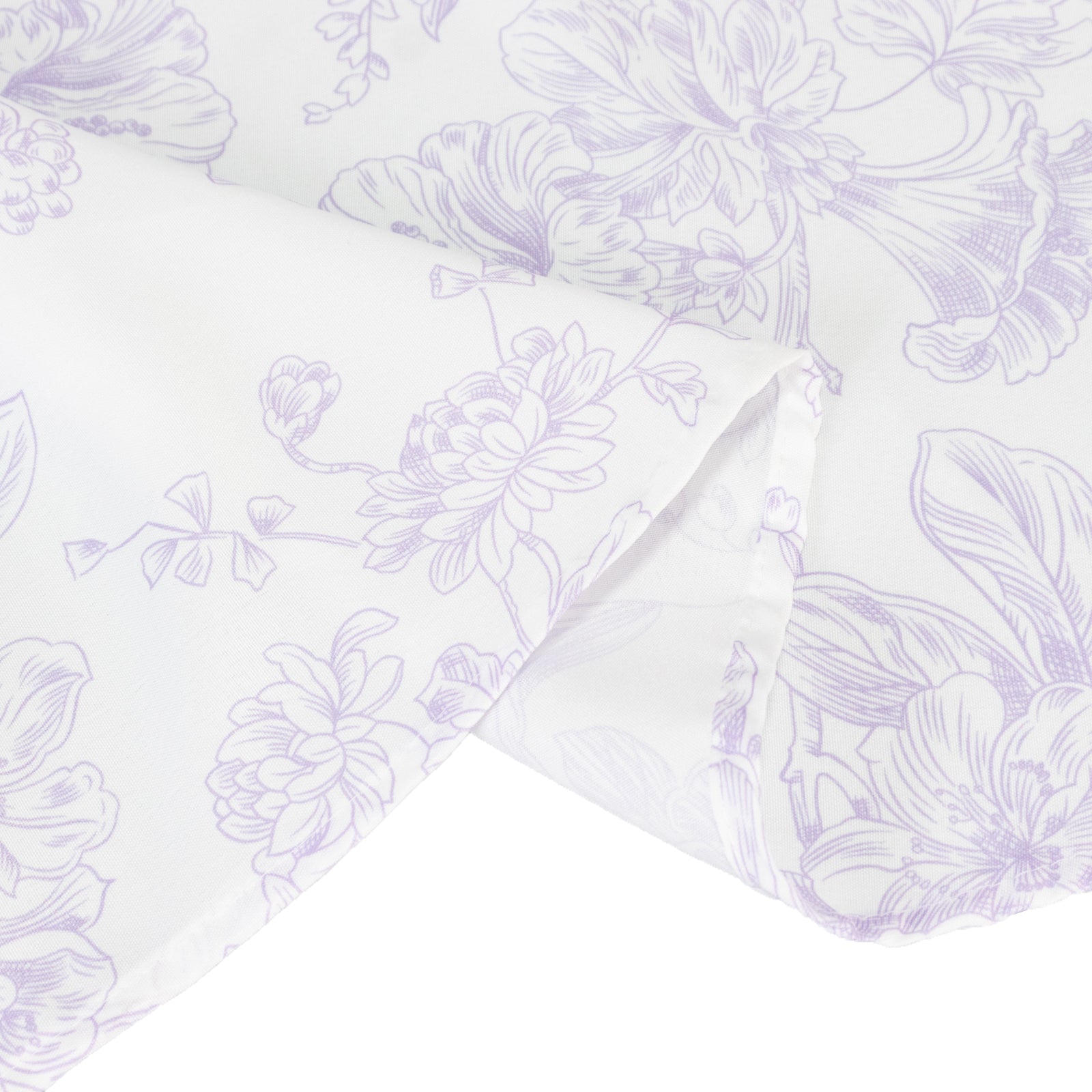 Polyester 132" Round Tablecloth White - Lavender Lilac French Toile Pattern for Chic Weddings