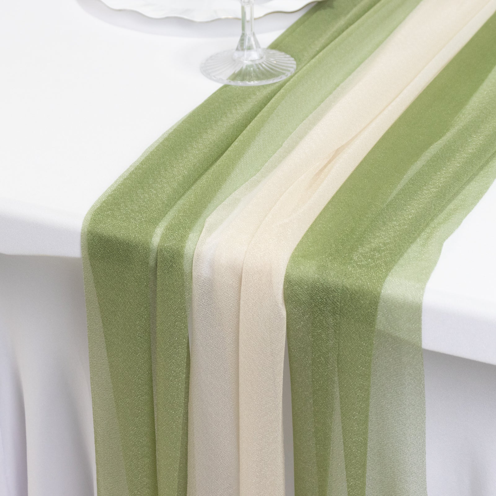 20-Pack 9ft Sheer Table Runners – Dusty Sage Green/Beige Shimmer Sheer Drapes, Wrinkle-Free