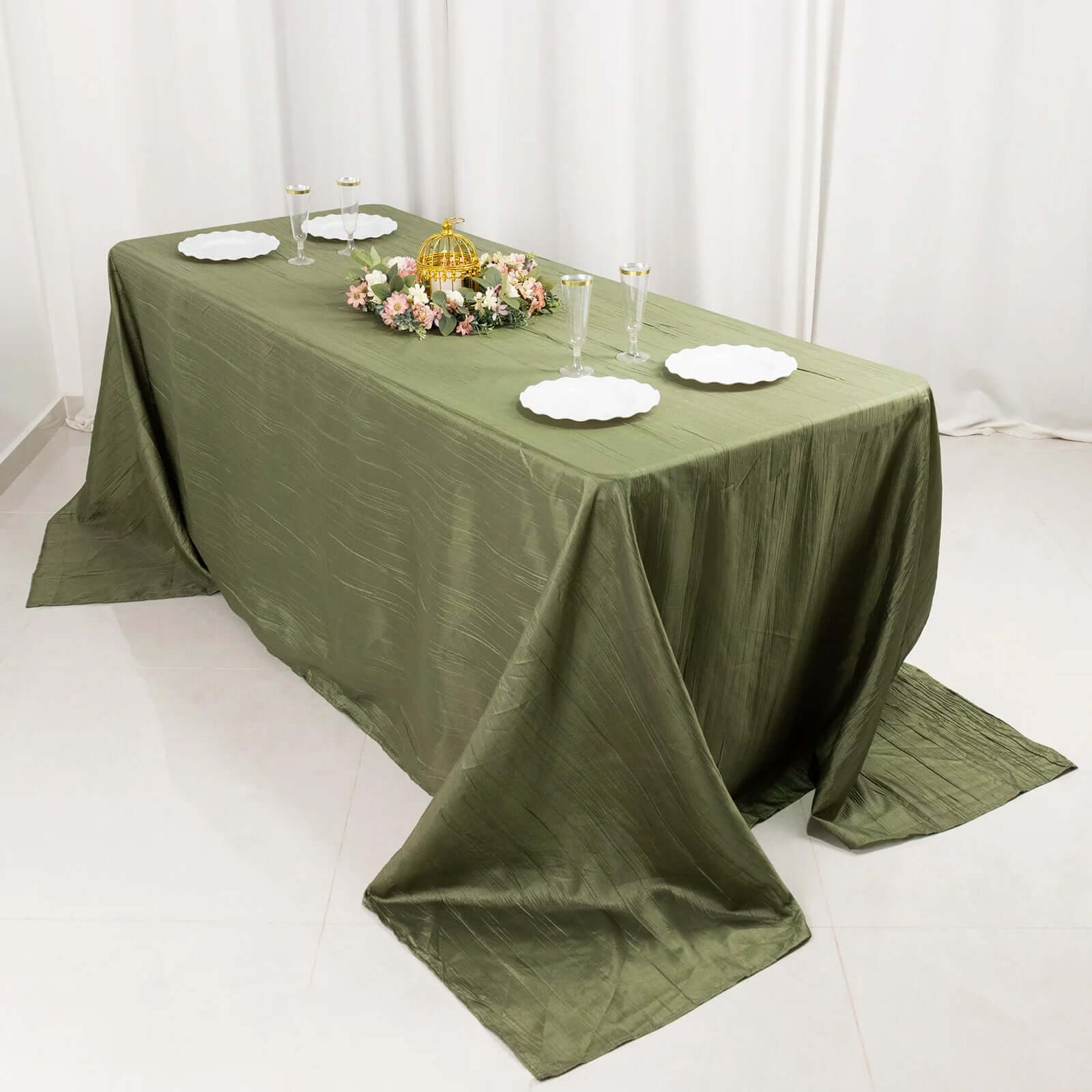 Taffeta 90"x132" Rectangle Tablecloth Dusty Sage Green - Seamless Accordion Crinkle Table Cover