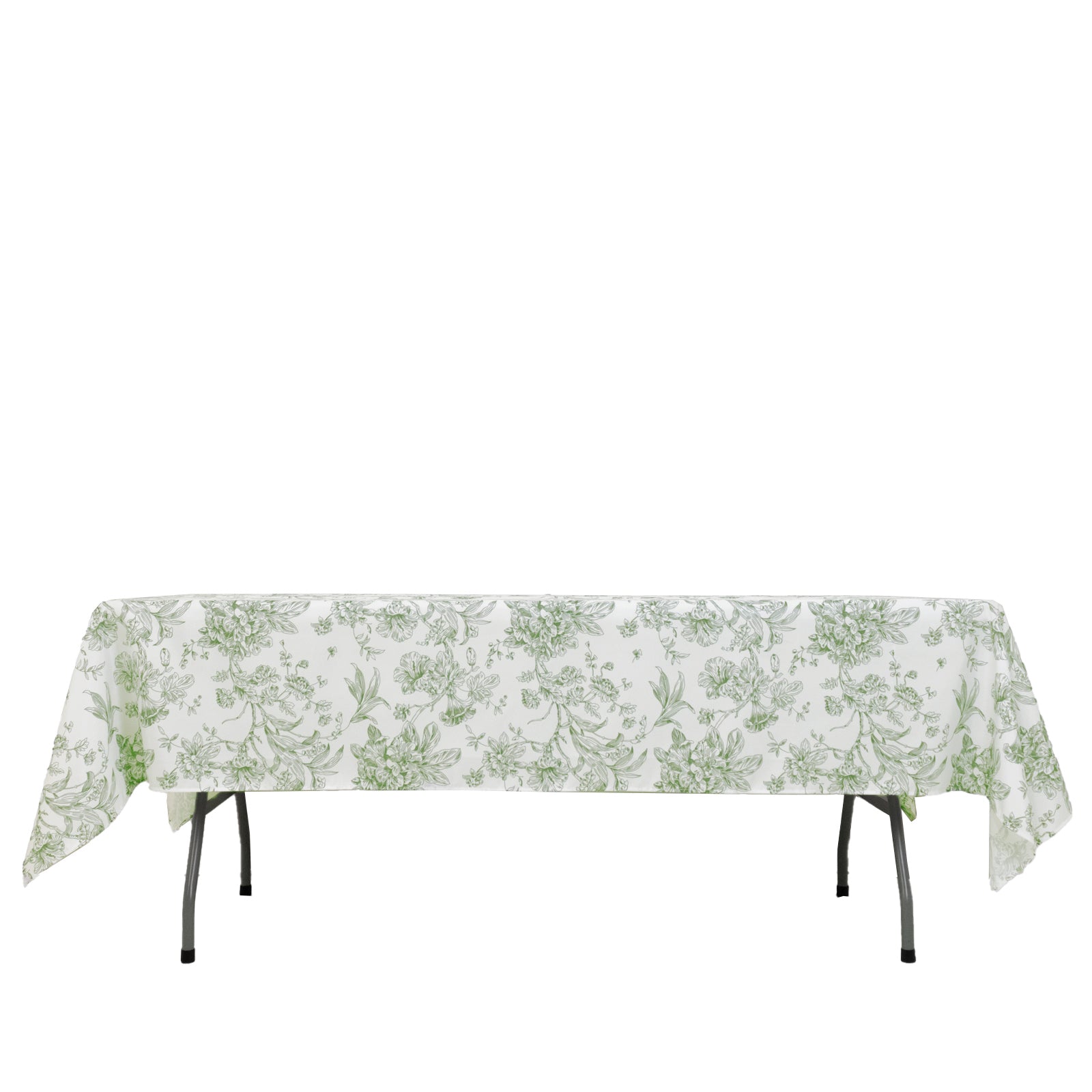 Polyester 60"x102" Rectangle Tablecloth White - Dusty Sage Green French Toile Pattern for Elegant Gatherings