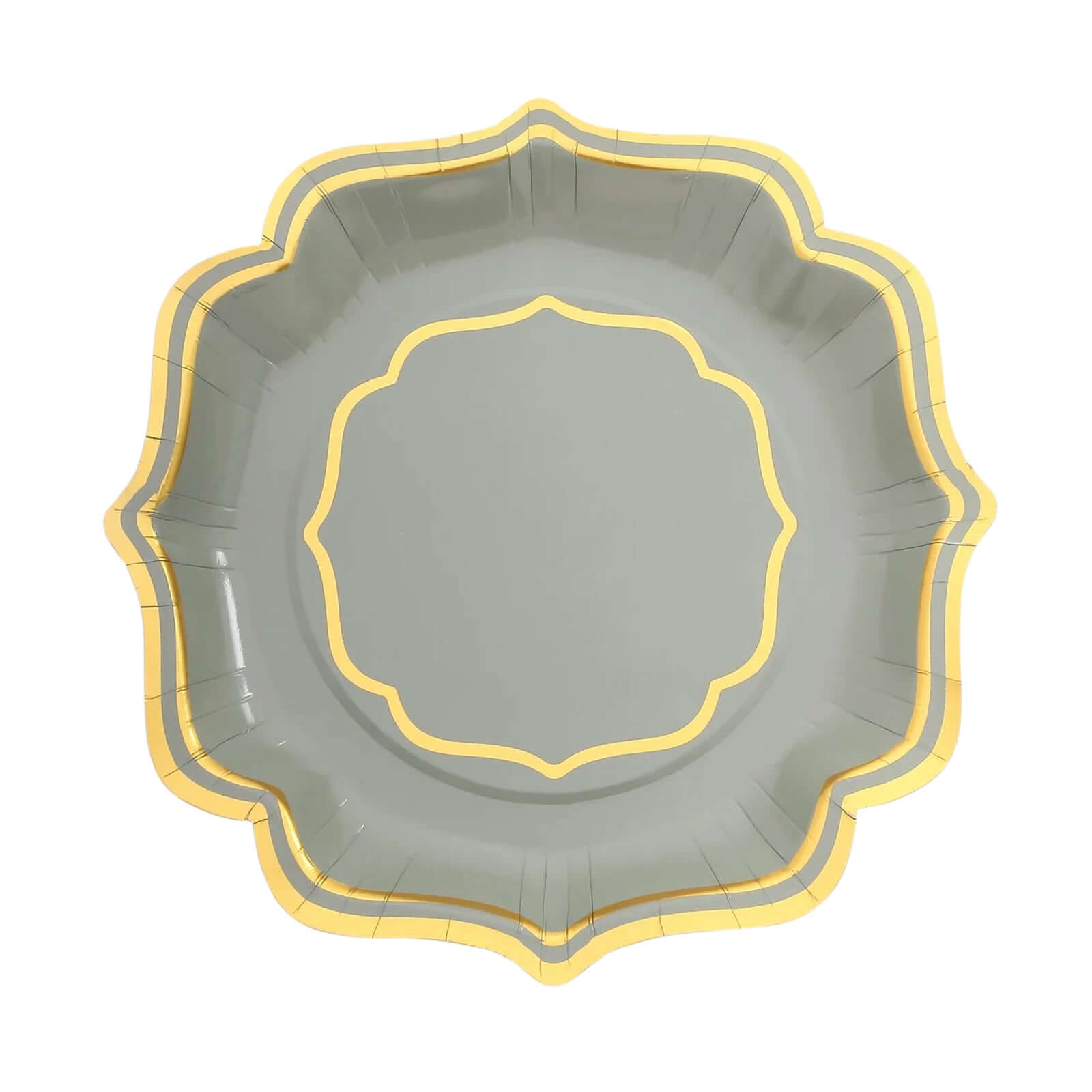 25-Pack Paper Dessert Plates in Sage Green with Gold Scallop Rim - Disposable 300GSM Appetizer Salad Plates 8"