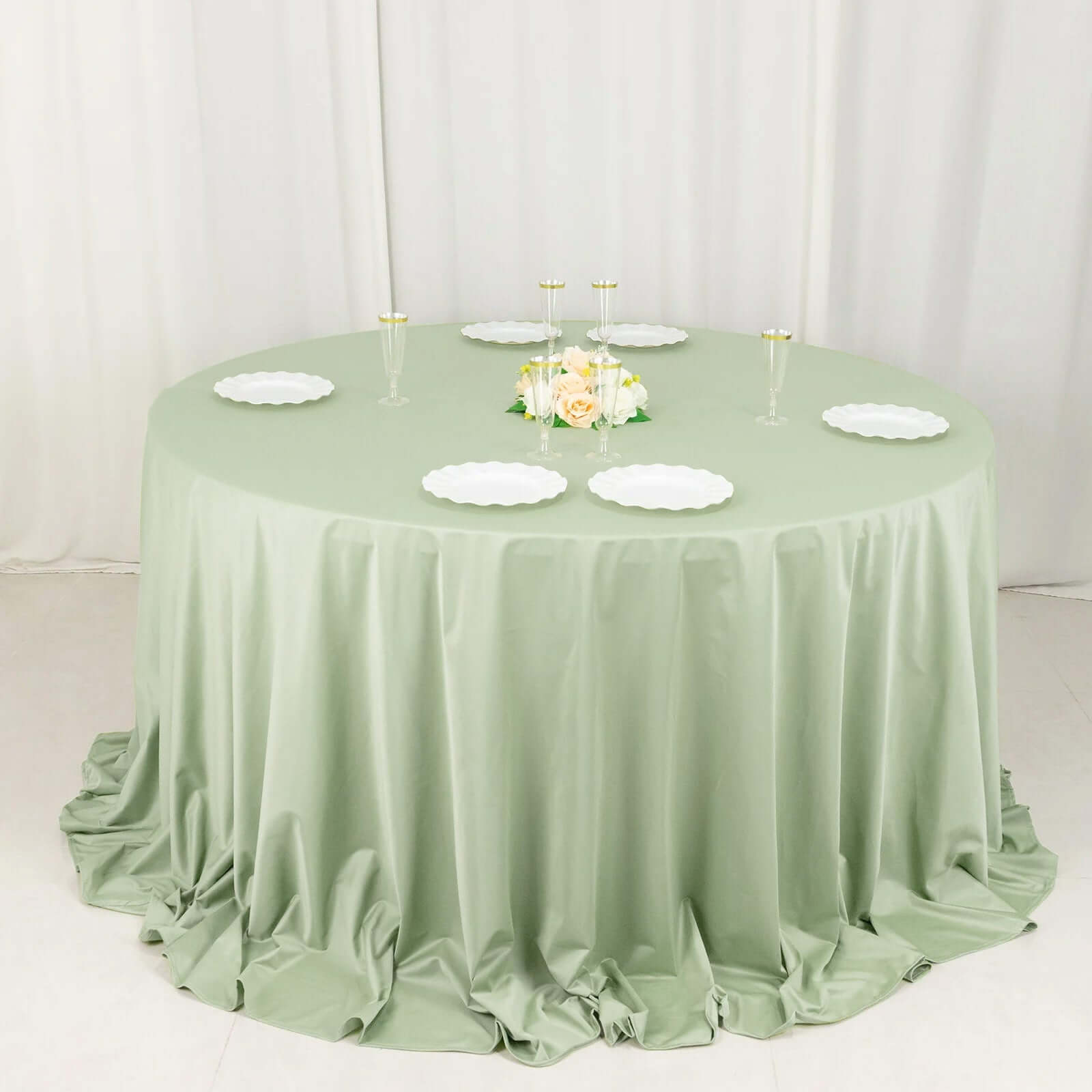 Scuba Round 132" Tablecloth Sage Green - Wrinkle Free & Stain Resistant Seamless Table Cover