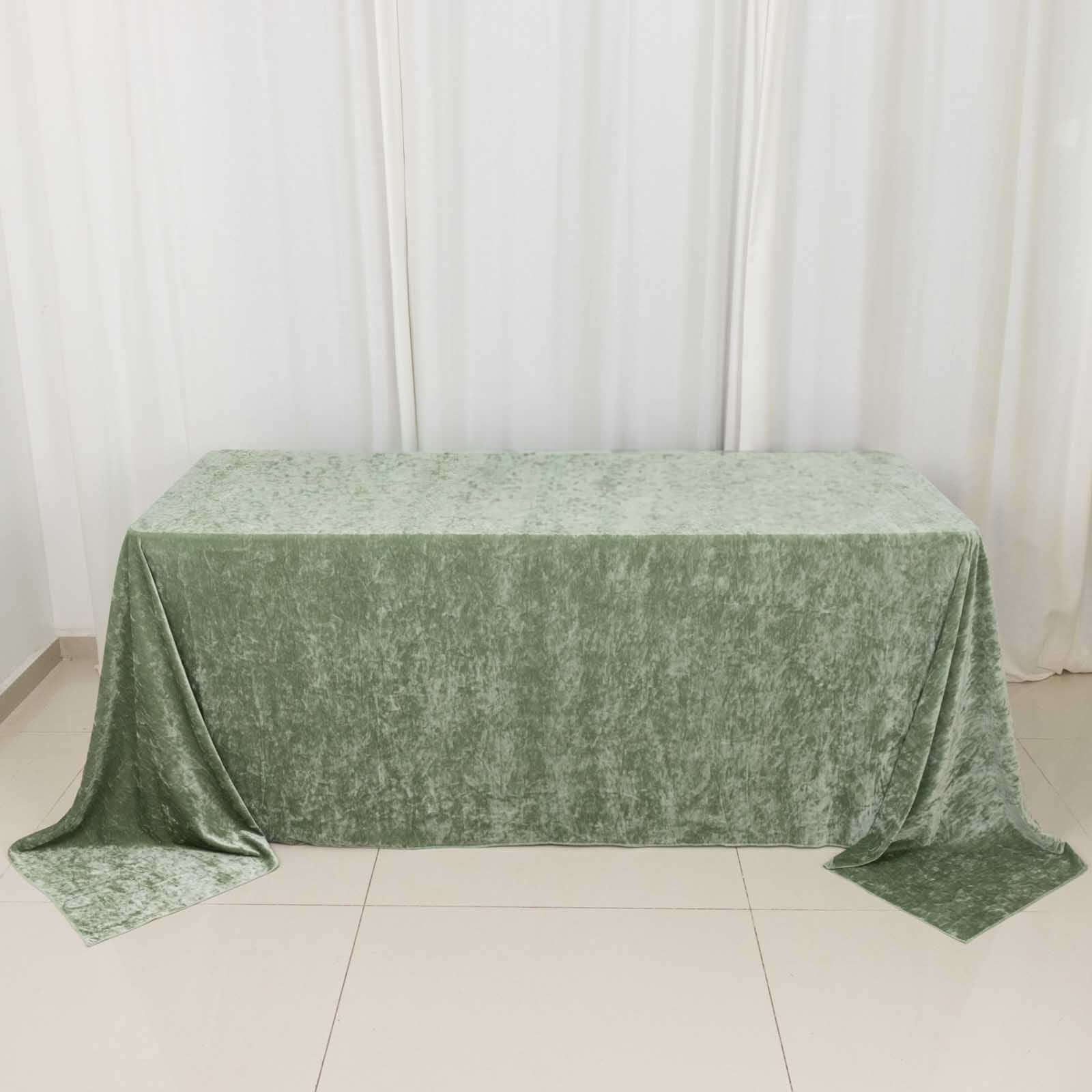 Premium Crushed Velvet 90"x132" Rectangle Tablecloth Sage Green - Reusable Soft & Seamless Table Cover
