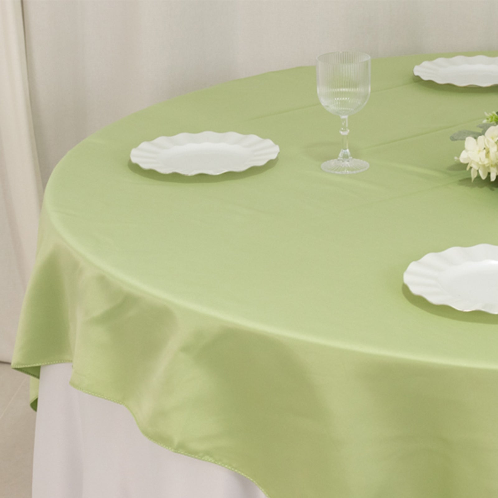 Lamour Satin 72"x72" Table Overlay Square Tablecloth Sage Green - Smooth Finish Table Topper