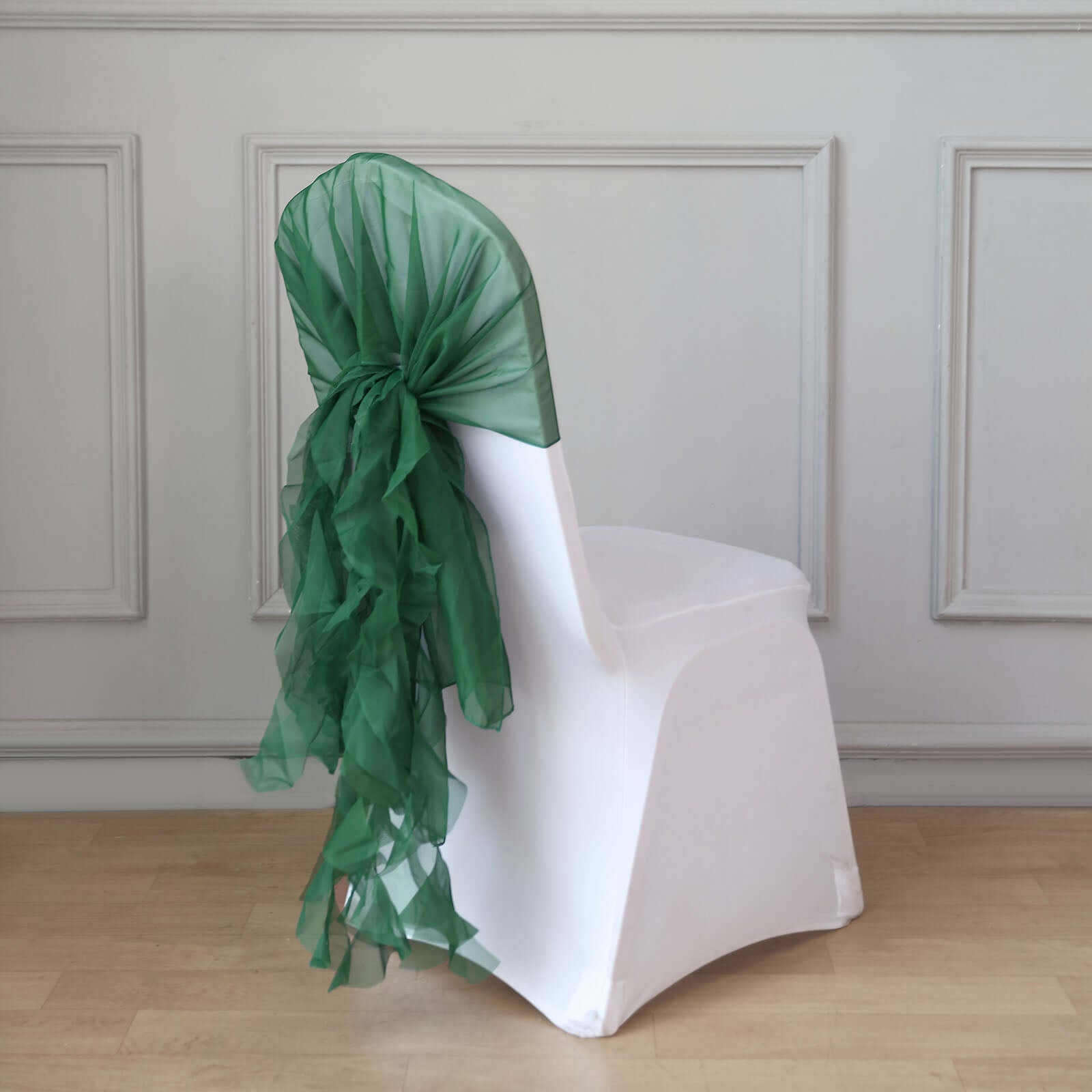 Chiffon Chair Sash with Curly Design Hunter Emerald Green - Stylish Chair Decorations