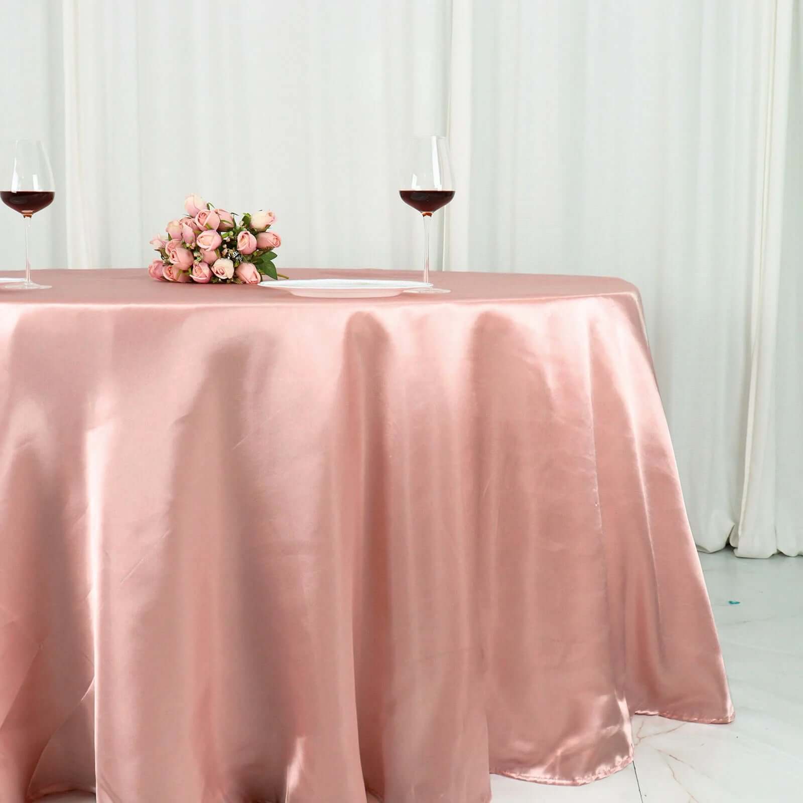 Satin 132" Round Tablecloth Dusty Rose - Stylish Seamless Table Cover