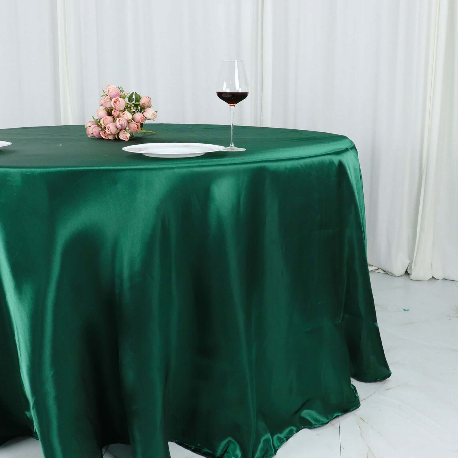 Satin 132" Round Tablecloth Hunter Emerald Green - Stylish Seamless Table Cover