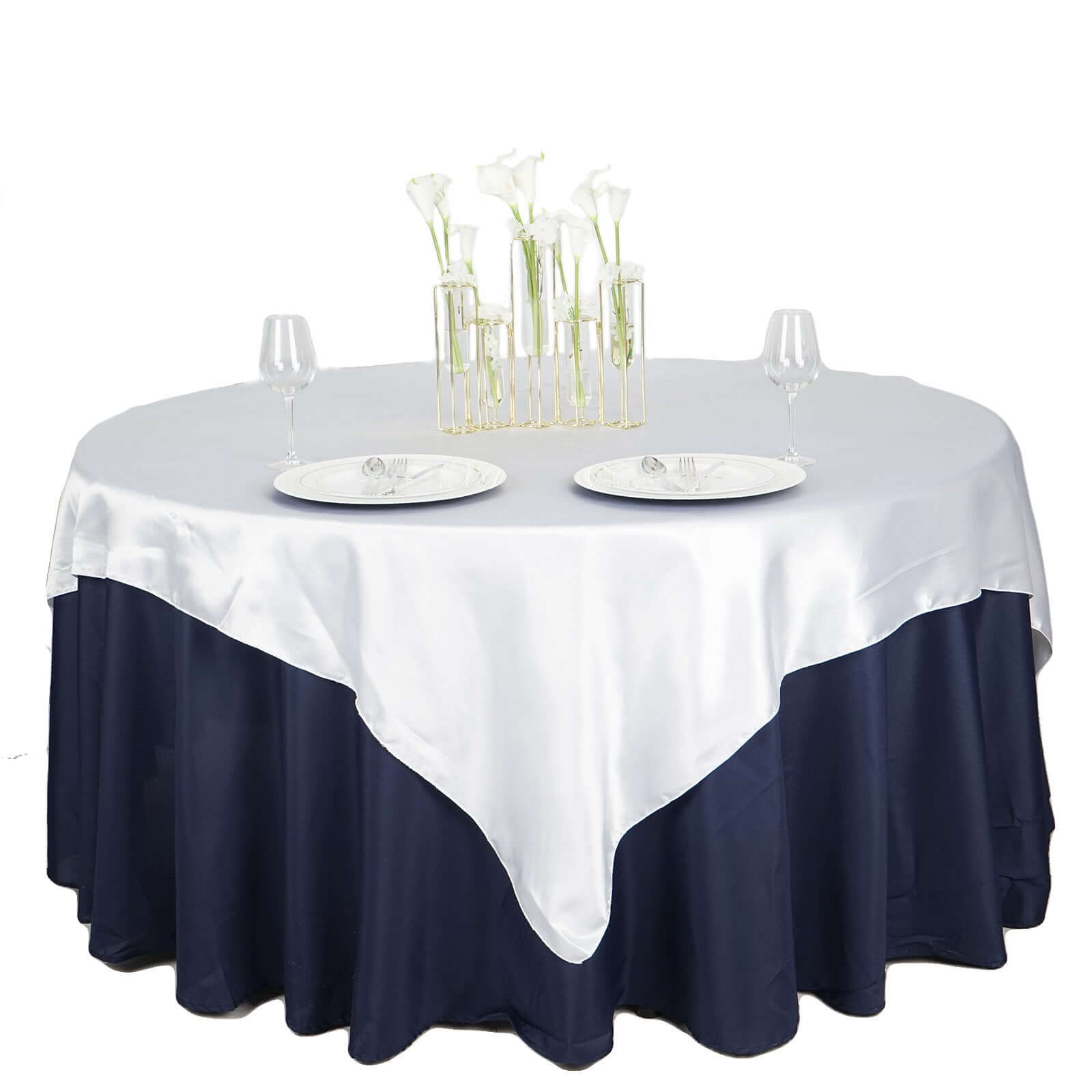 Satin 72"x72" Table Overlay Square Tablecloth White - Smooth Finish for Luxurious Events