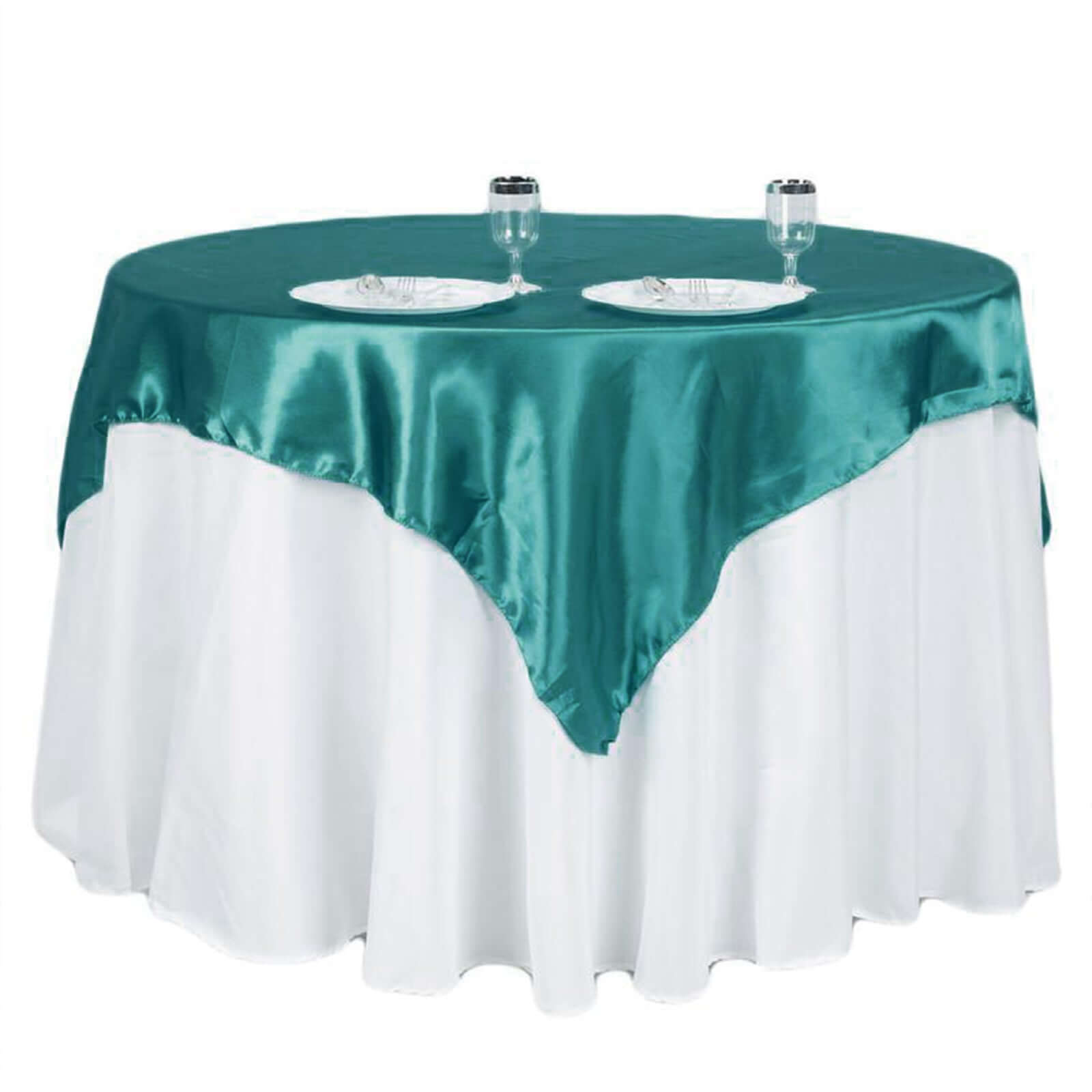 Satin 60"x60" Table Overlay Square Tablecloth Turquoise - Smooth Silky Touch Table Cover