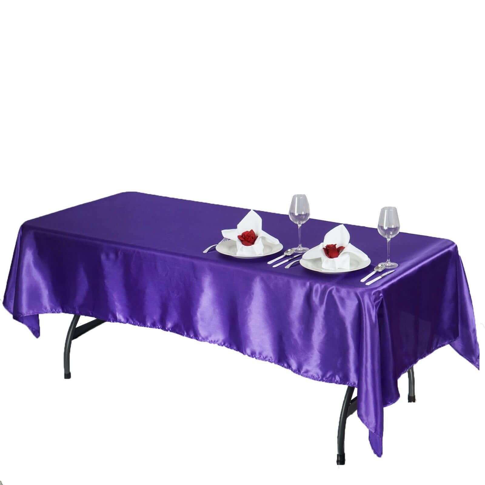 Satin Rectangular 60"x102" Tablecloth Purple - Smooth and Lustrous Table Cover