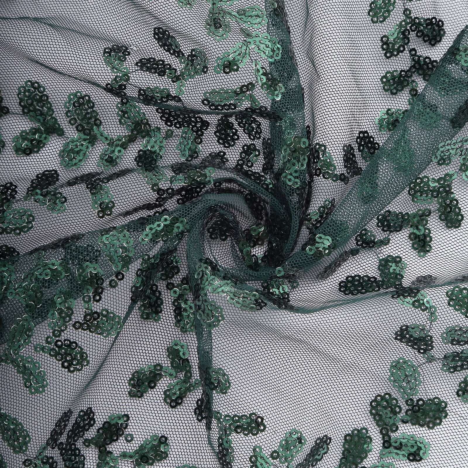 Sequin Tulle 20"x20" Napkin Hunter Emerald Green - Embroidered Leaf Vine Dinner Napkins