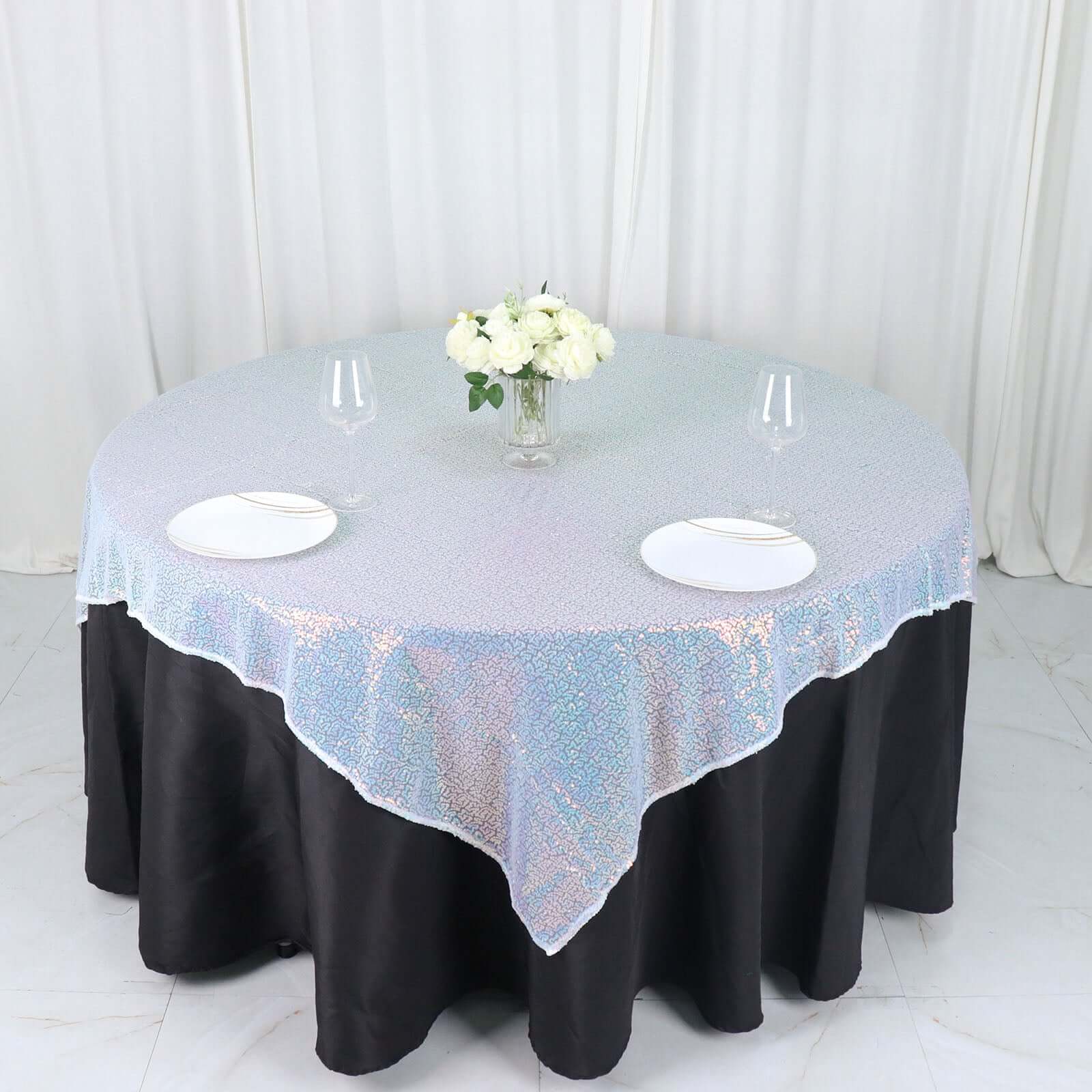 Sequin 60"x60" Table Overlay Square Tablecloth  Iridescent Blue - Luxe Wedding Table Topper