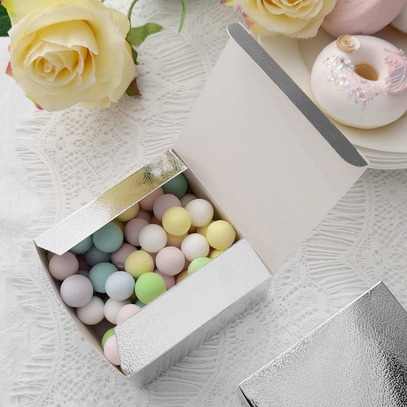 100 Pack 4"x4"x2" Silver Cake Cupcake Party Favor Gift Boxes, DIY