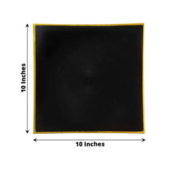 10-Pack Plastic 10" Square Dinner Plates in Black Concave Style with Gold Rim - Modern Disposable Party Plates