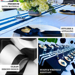 Satin 12"x108" Table Runner Navy Blue/White Stripe - Classic Striped Design