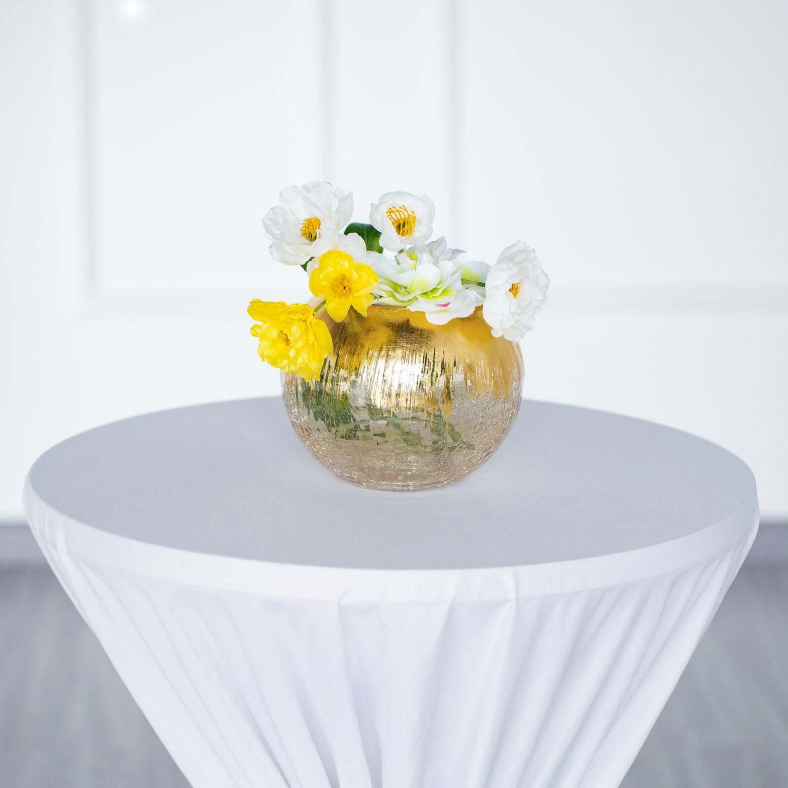 Glass Flower Vase Gold Foiled Crackle Bubble - Decorative Floral Centerpiece for Tables 6"