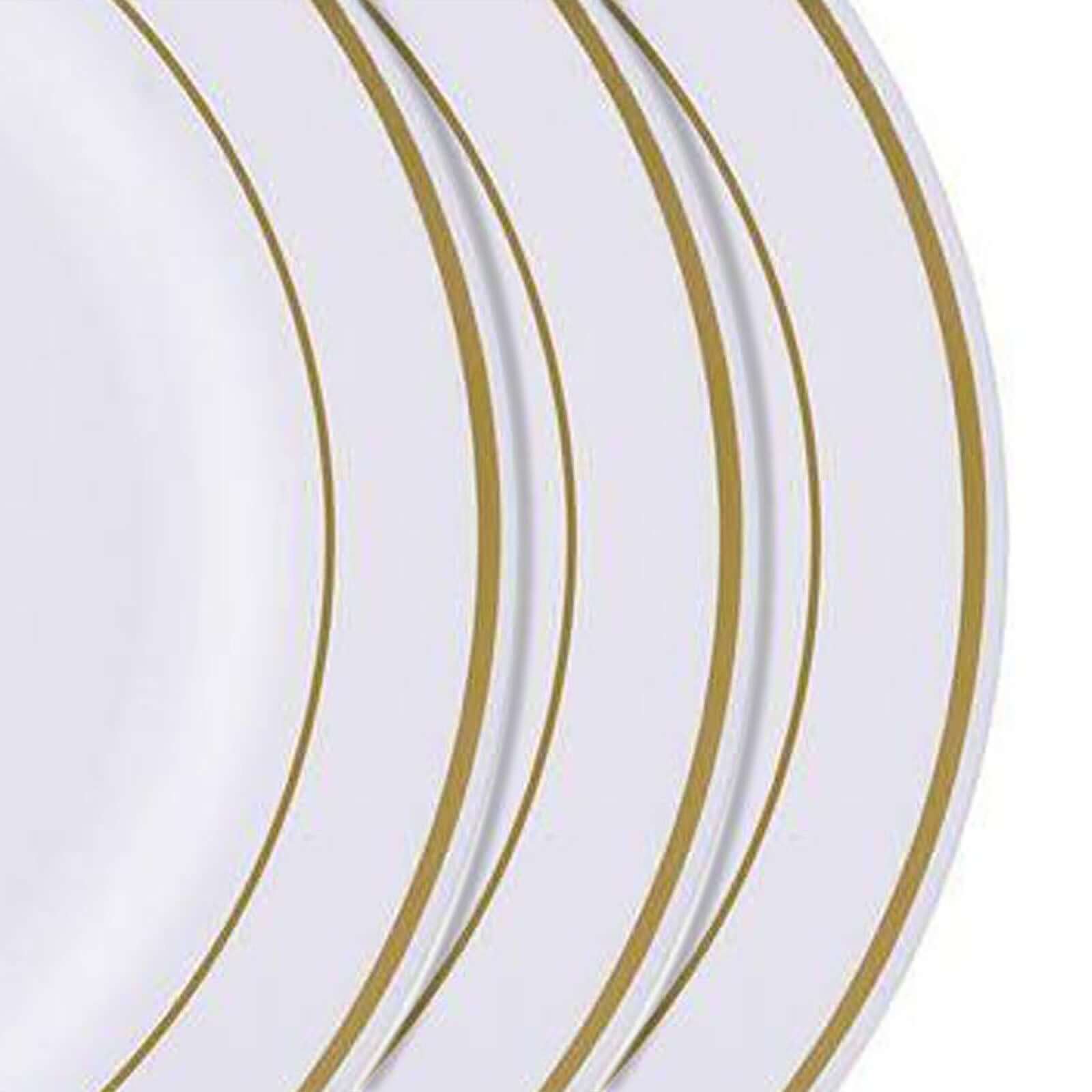 10-Pack Plastic Dessert Plates White with Très Chic Gold Rim - Disposable Plates for Parties 8"