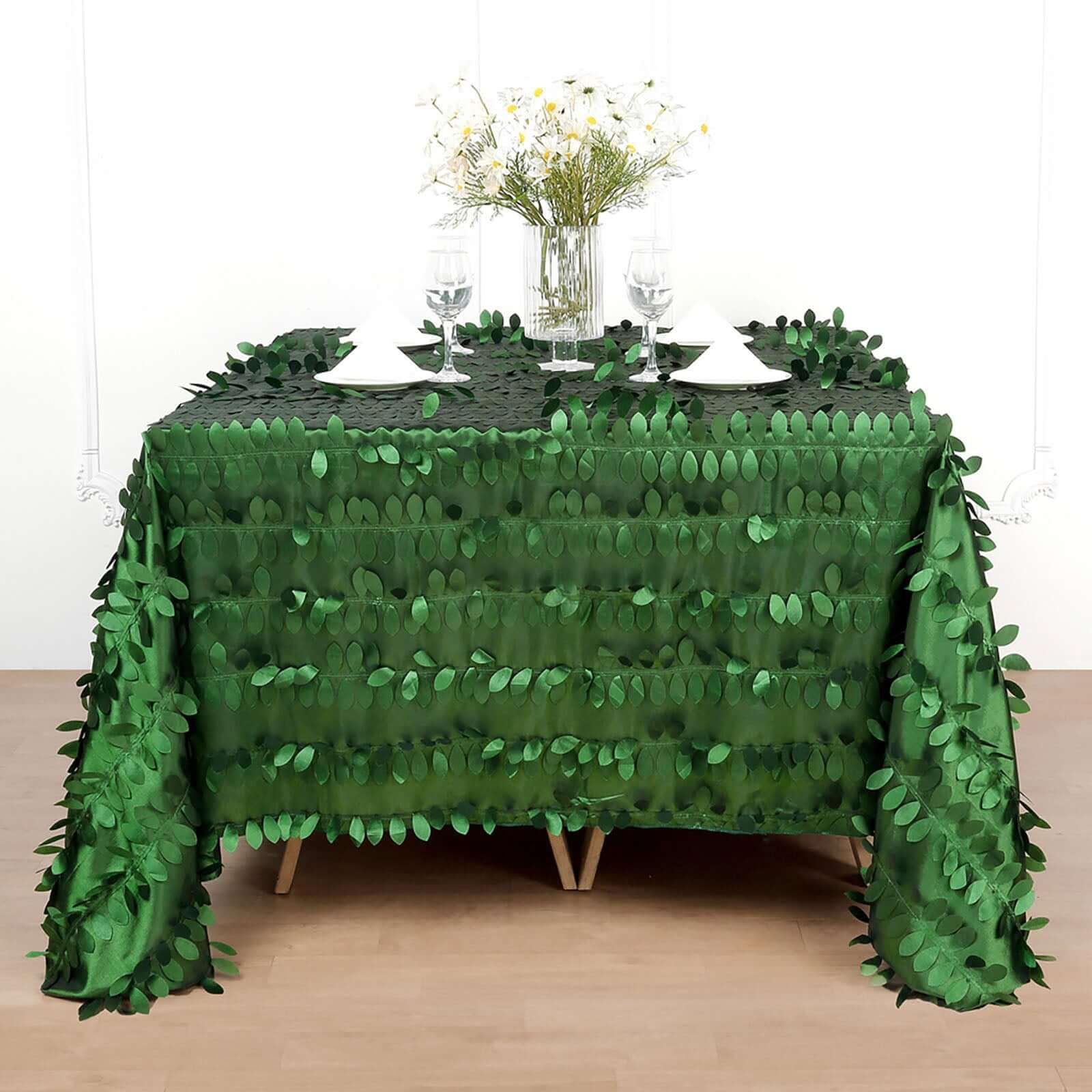 Taffeta 90"x90" Table Overlay Square Tablecloth Green - Leaf Petal Design for Stylish Celebrations