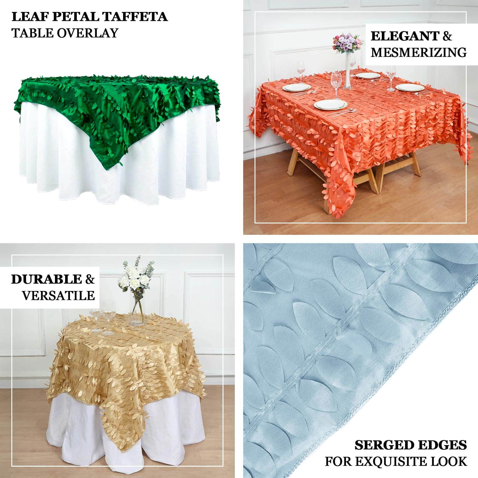 Taffeta 72"x72" Table Overlay Square Tablecloth Taupe - 3D Leaf Petal Table Cover