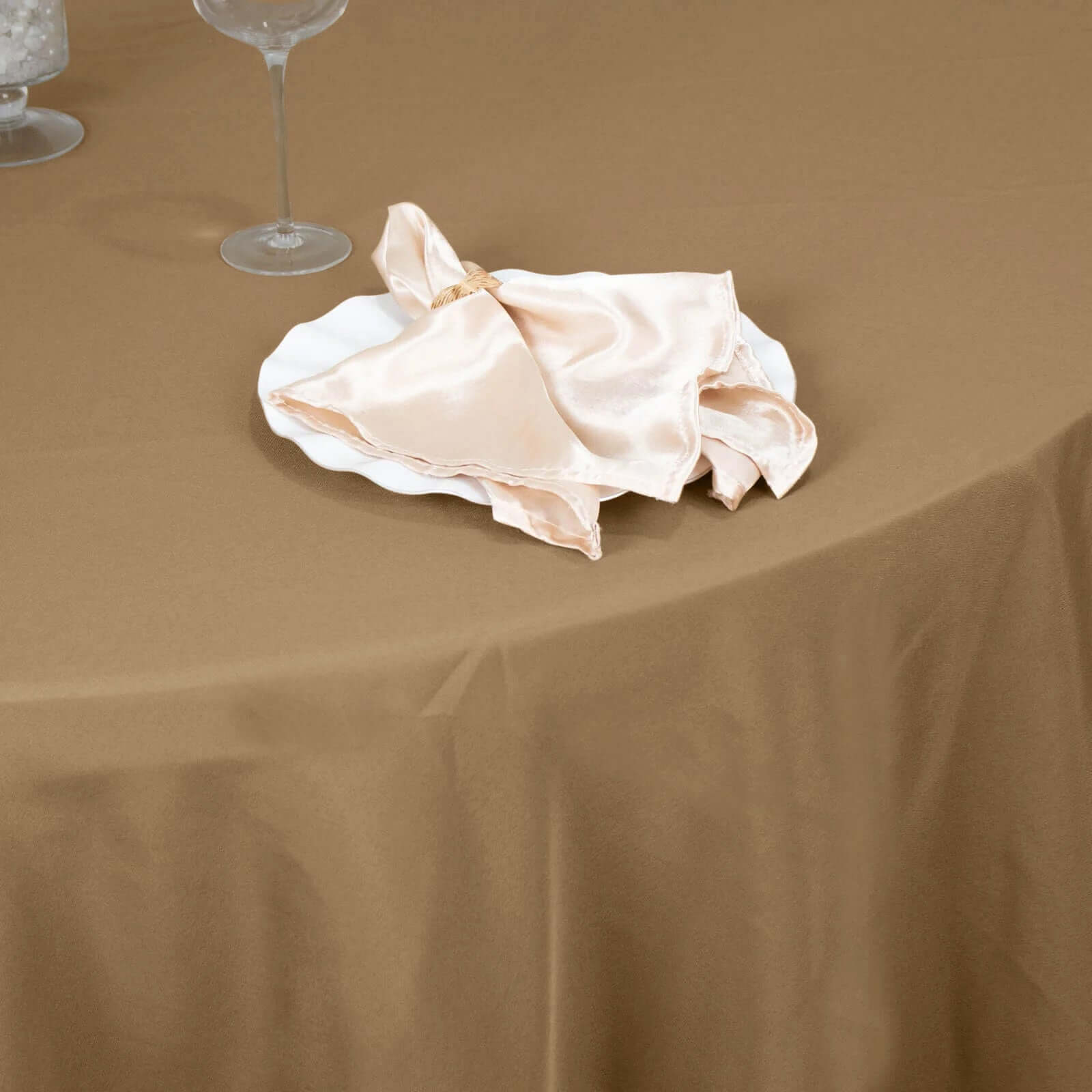 Polyester 108" Round Tablecloth Taupe - Wrinkle-Resistant Table Cover