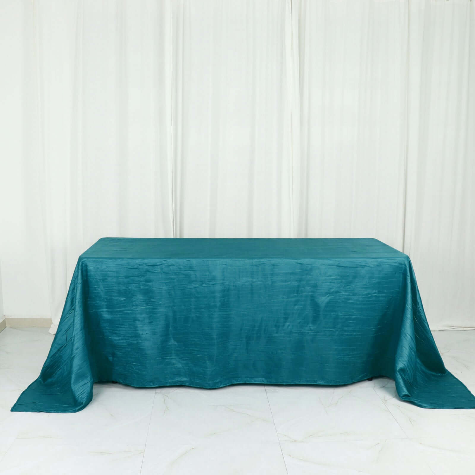 Taffeta 90"x132" Rectangle Tablecloth Teal - Seamless Accordion Crinkle Table Cover