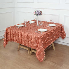 Taffeta 72"x72" Table Overlay Square Tablecloth Terracotta (Rust) - 3D Leaf Petal Table Cover
