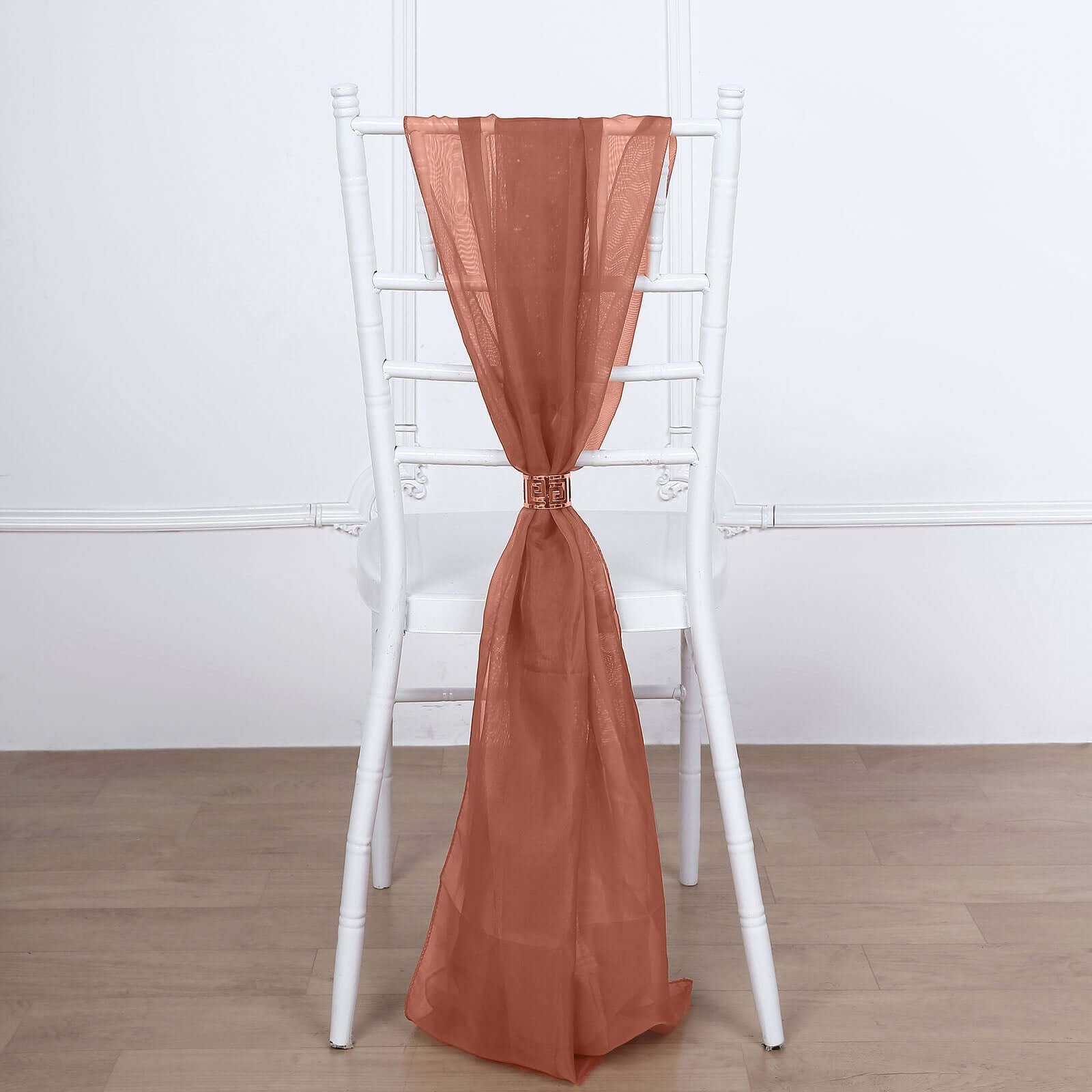 5 Pack Chiffon Chair Sashes Terracotta (Rust) - Soft & Lightweight Designer Chair Bows 22"x78"