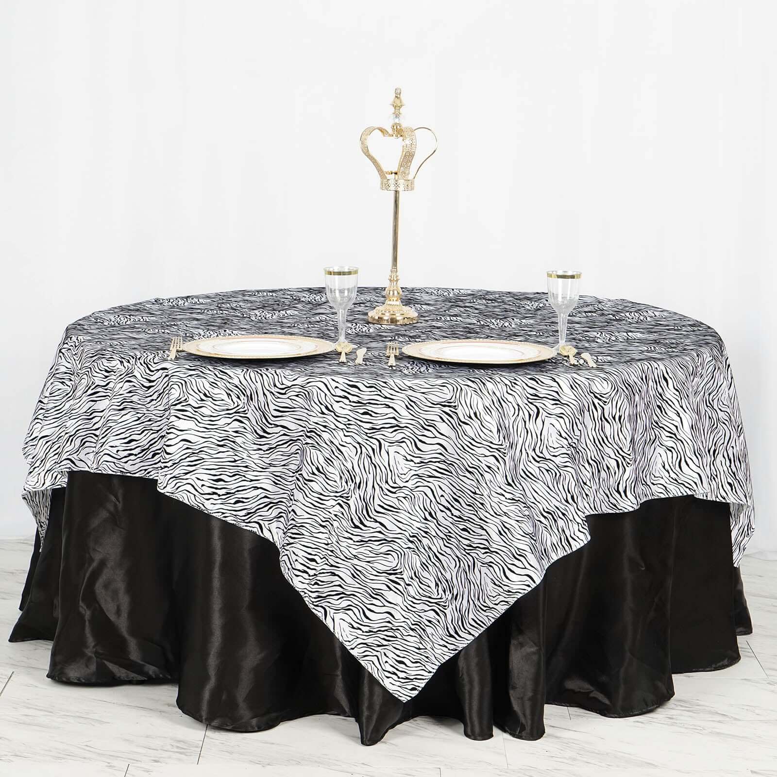 Taffeta 90"x90" Table Overlay Black and White - Tiger Print Table Topper for Jungle Theme