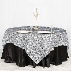 Taffeta 90"x90" Table Overlay Black and White - Tiger Print Table Topper for Jungle Theme