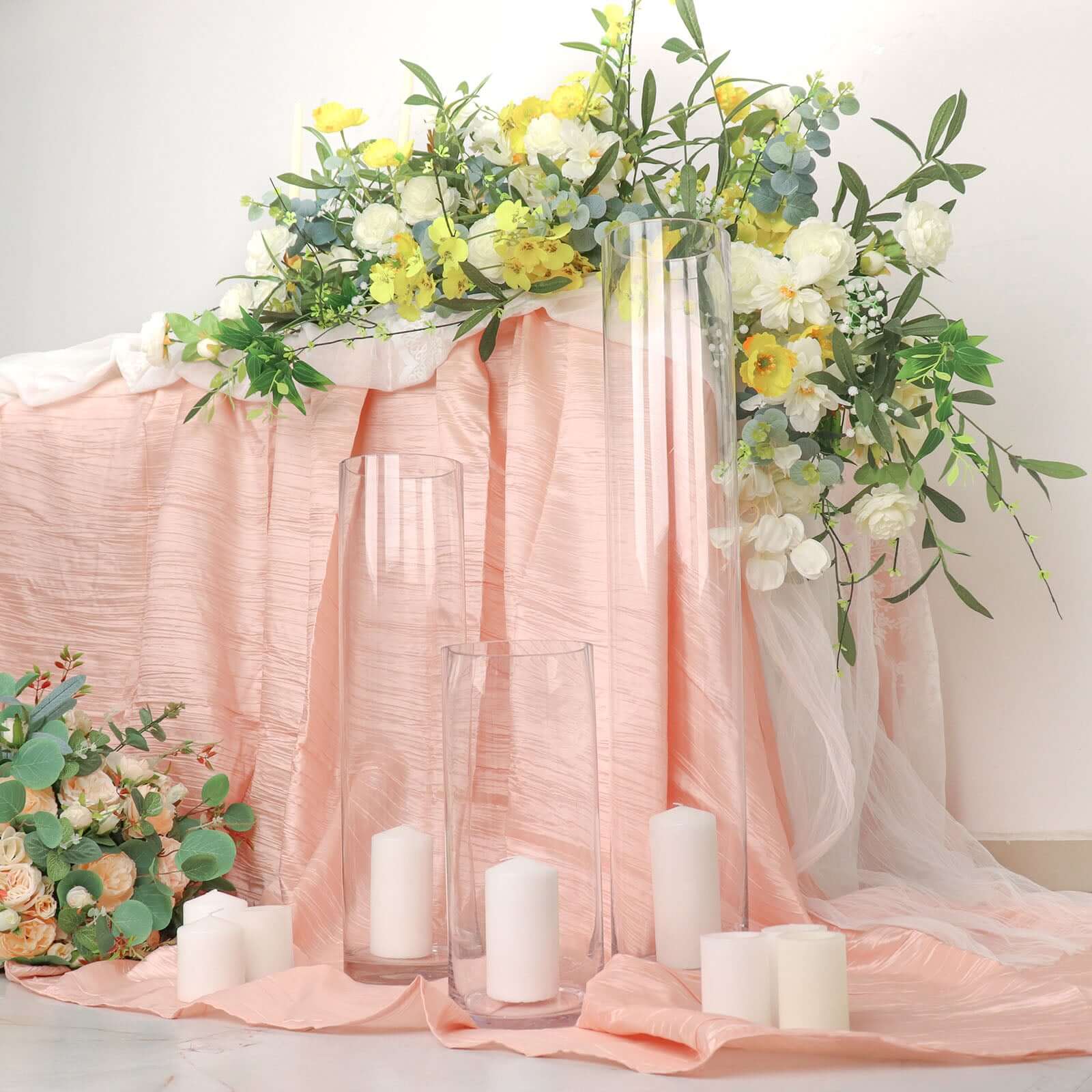 6-Pack Glass Flower Vases Cylinder Design Heavy Duty Clear - Stylish Centerpieces for Weddings 12"