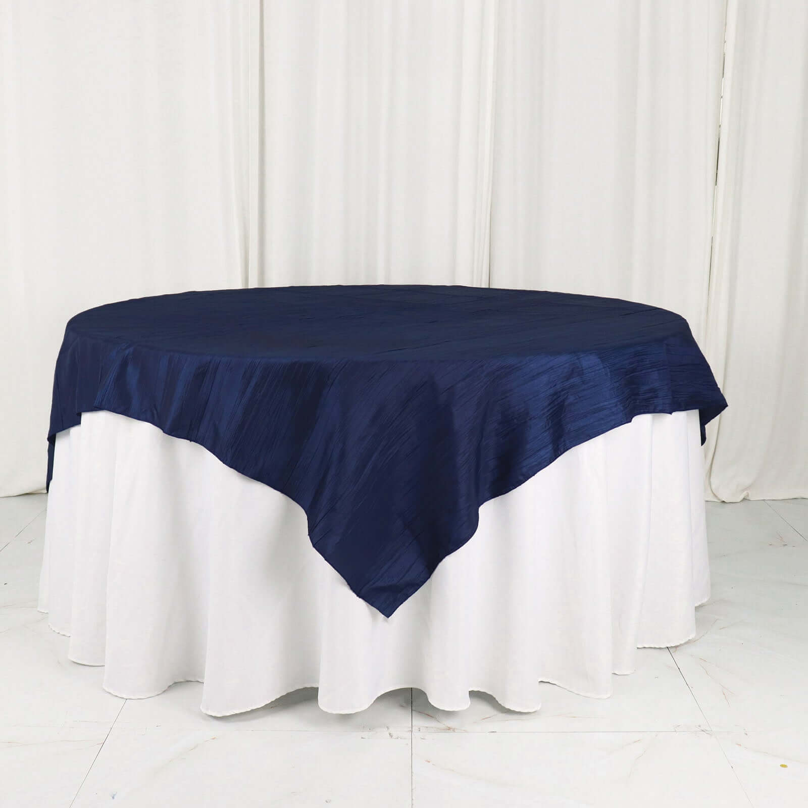 Taffeta 72"x72" Table Overlay Square Tablecloth Navy Blue - Accordion Crinkle Table Cover