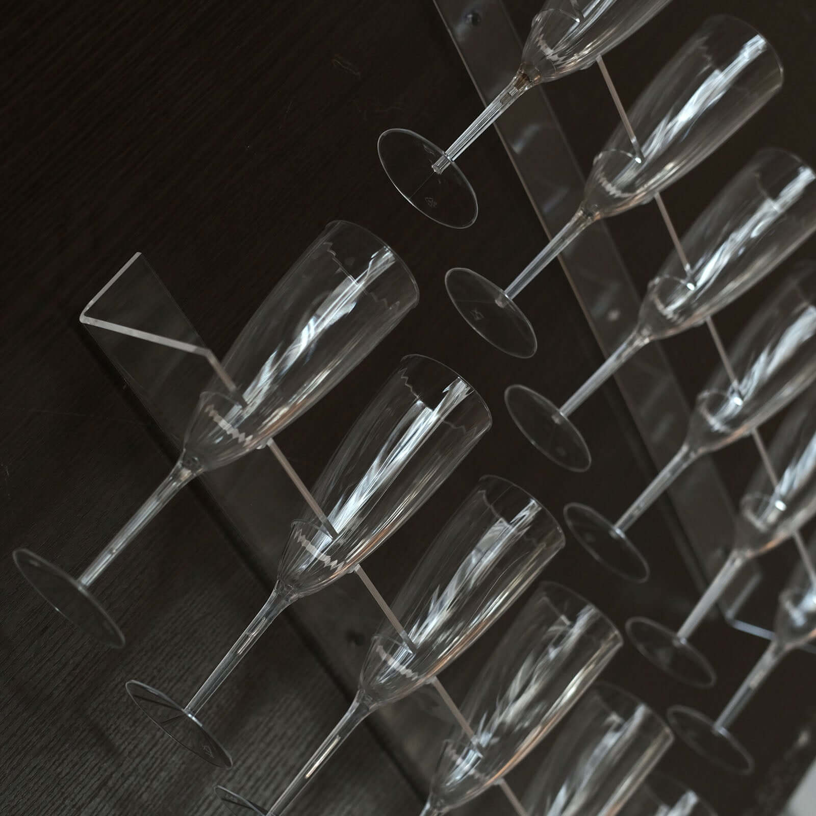 2-Pack Floating Wine Glass Holder Rack Clear Acrylic Holds 12, Wall Mounted Champagne Flute Stemware Hanging Shelves for Events & Home Bar 21"