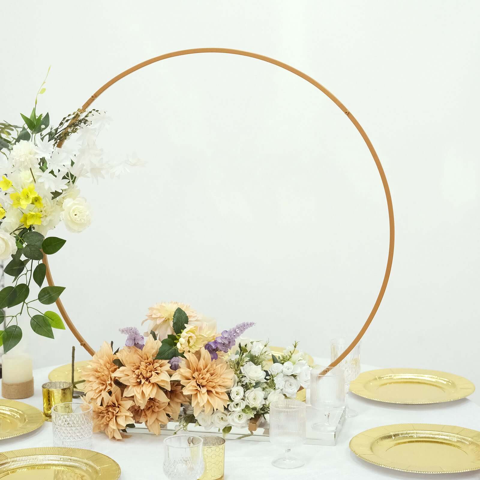 32" Gold Metal Round Hoop Wedding Centerpiece, Self Standing Table Floral Wreath Frame