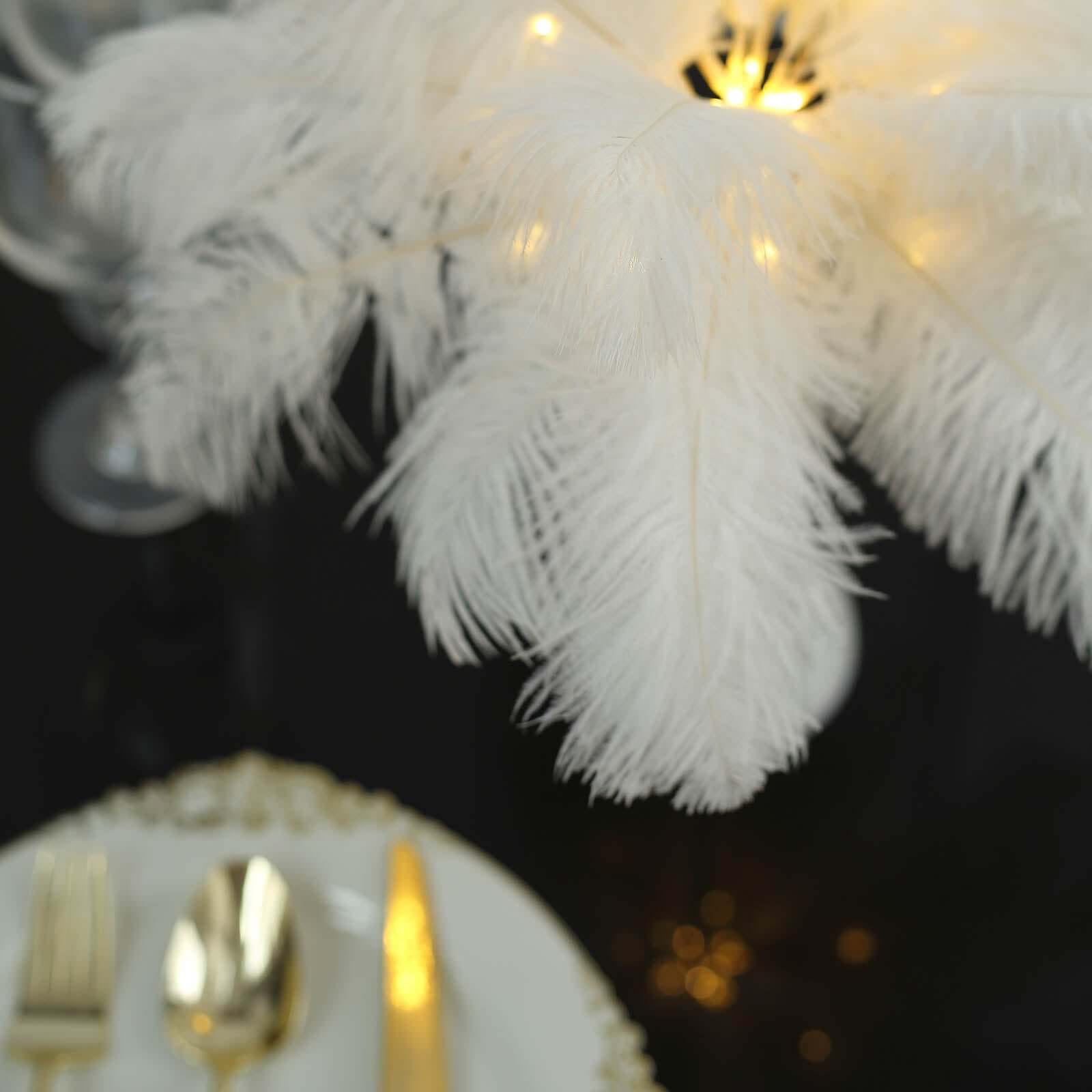 Table Lamp Ostrich Feather Design White LED Battery Operated - Cordless Wedding Centerpiece 15"