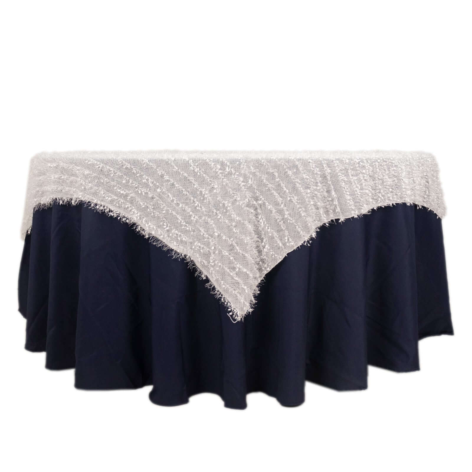 Polyester 72"x72" Table Overlay Square Tablecloth White Fringe Shag Design for Stylish Celebrations