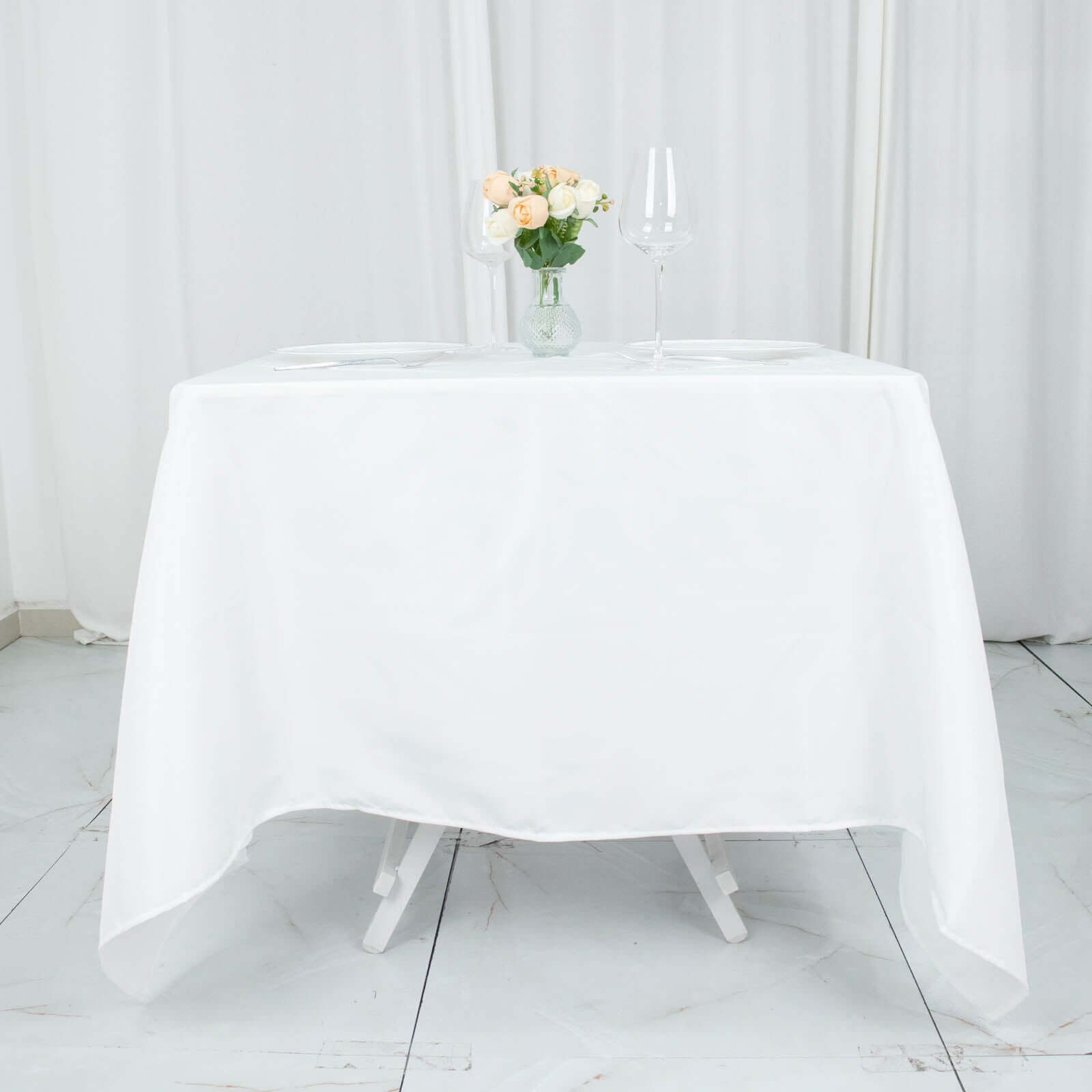 Premium Polyester Square Tablecloth 70"x70" White 220GSM Wrinkle-Resistant Table Cover for Stylish Gatherings
