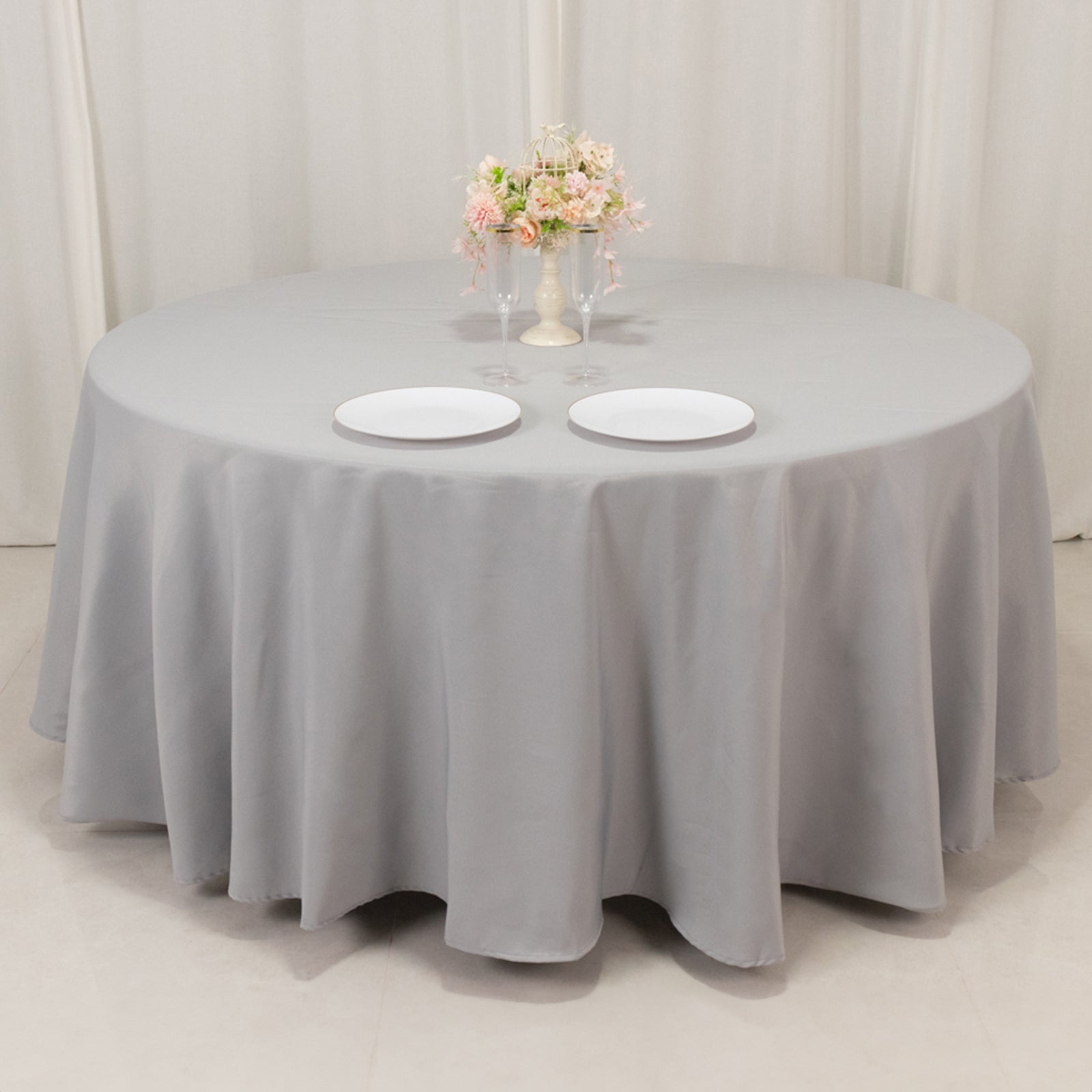 Premium Polyester 108" Round Tablecloth Silver - Wrinkle-Resistant 220GSM Table Cover