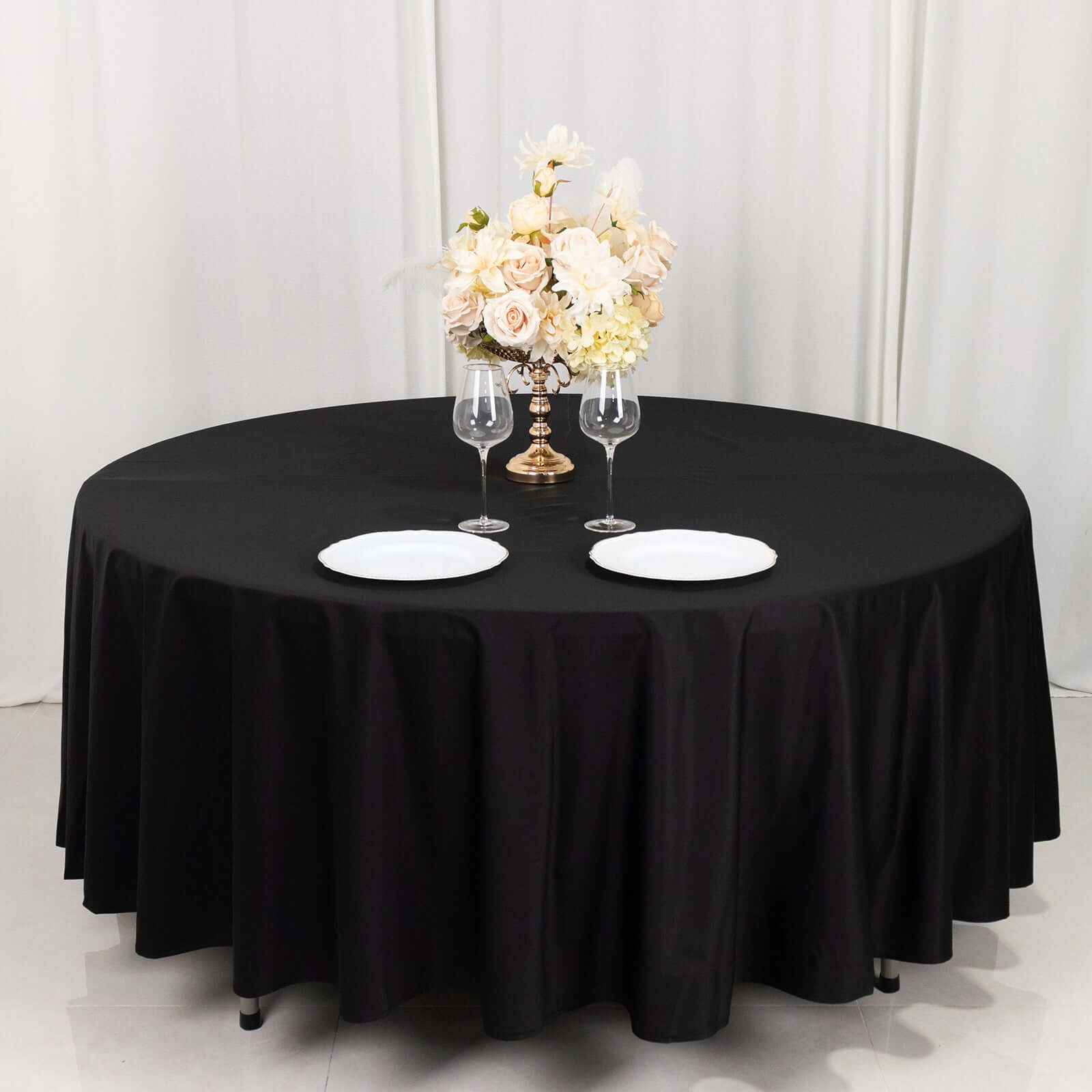 Scuba Round 108" Tablecloth Black - Wrinkle Free & Stain Resistant Table Cover for Exquisite Events