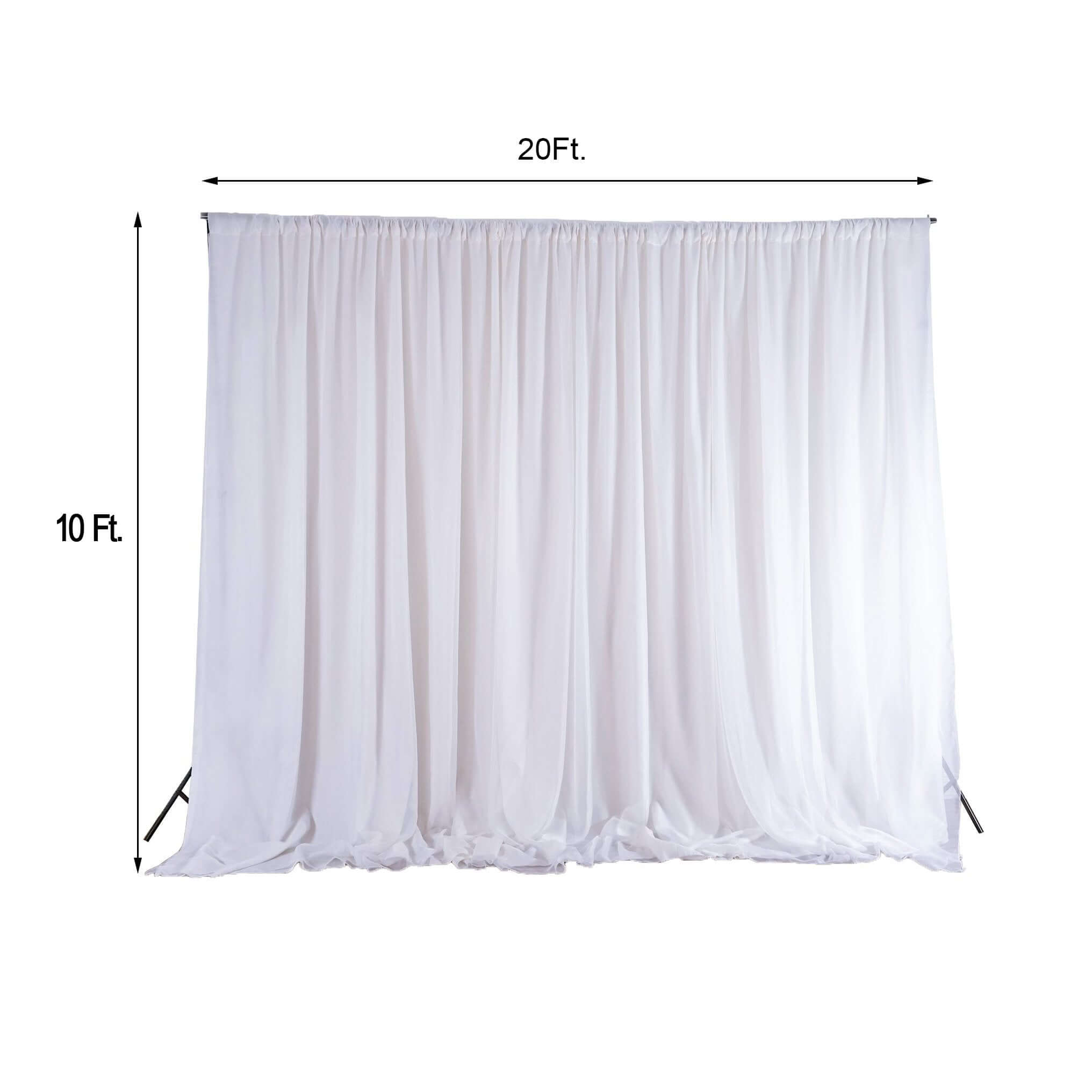 White Chiffon Polyester Event Curtain Drapes, Dual Layer Divider Backdrop Event Panels with Rod Pockets - 20ftx10ft