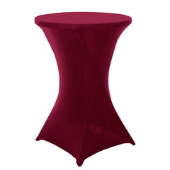 Spandex 30" Round Cocktail Table Cover Burgundy - Easy to Maintain Stretch Fitted Highboy Tablecloth