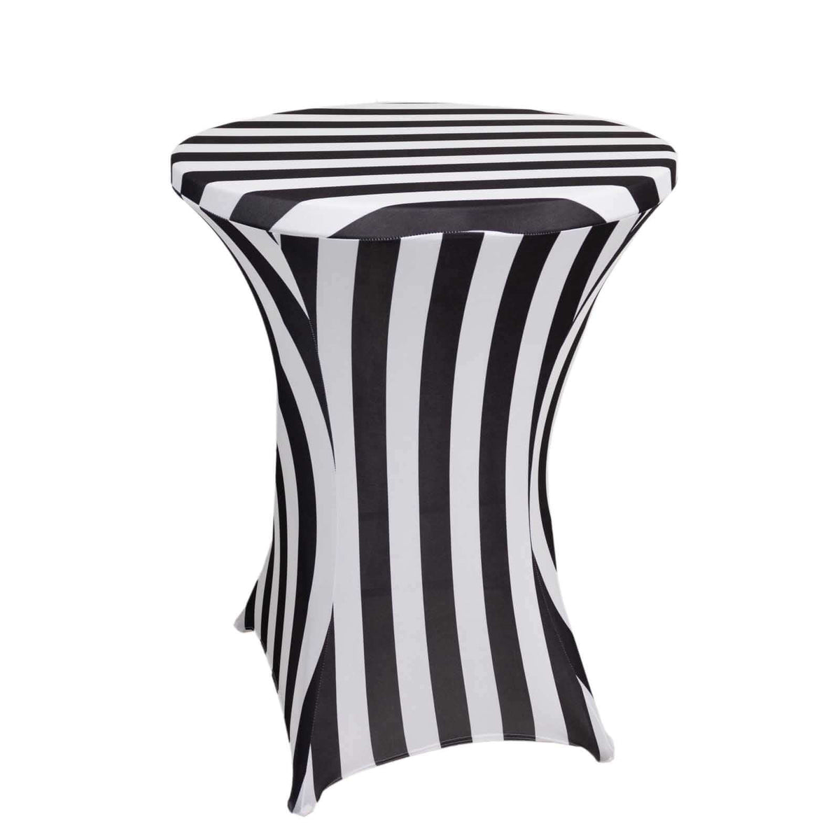 Spandex 30" Fitted Round Cocktail Table Cover Black/White Striped - Easy to Maintain Stretch Tablecloth