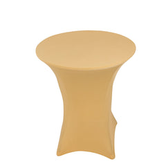 Spandex 36" Round Cocktail Table Cover Champagne - Easy to Maintain Stretch Fitted Highboy Tablecloth