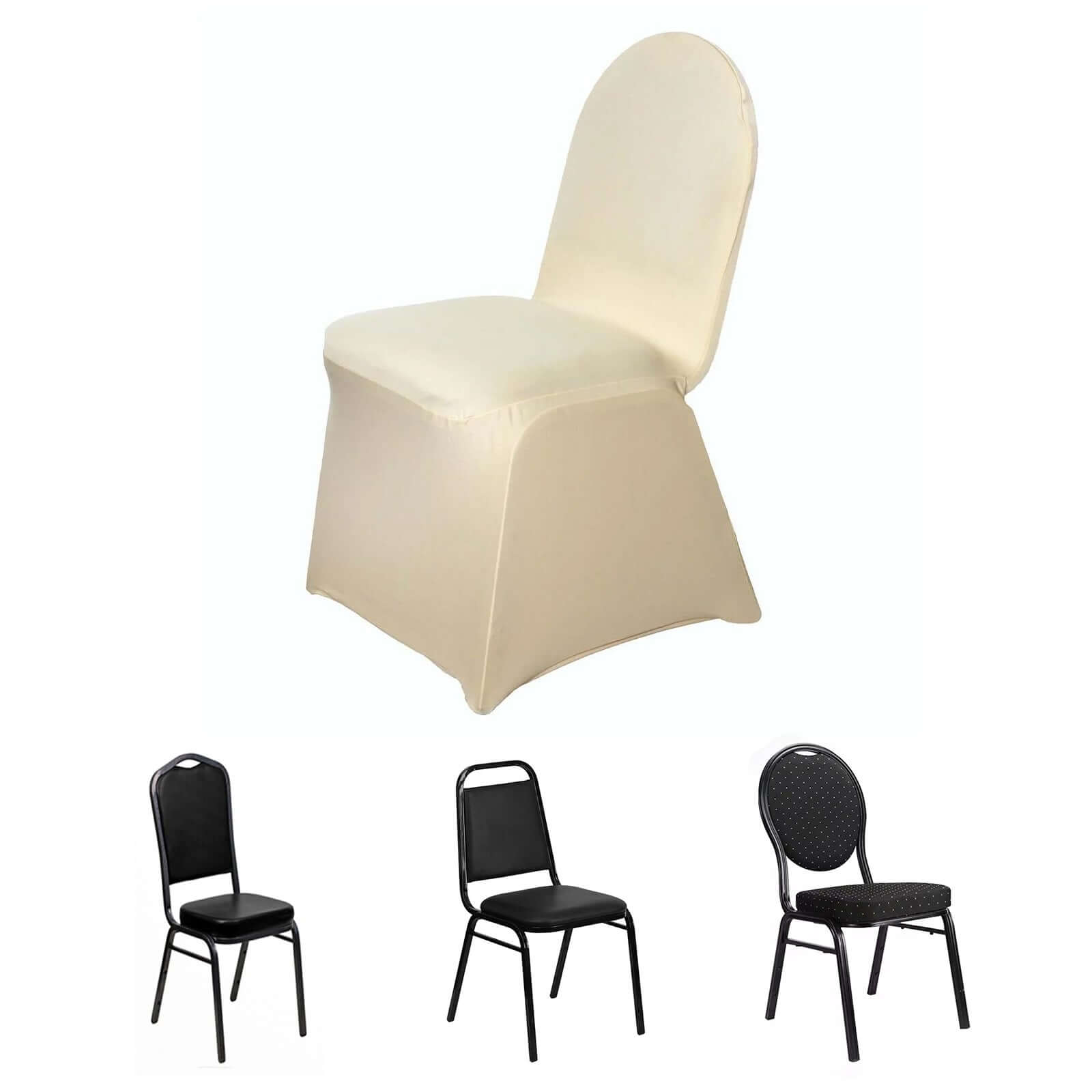 Spandex Chair Cover for Banquet Chairs Champagne - Stretch 160GSM Fabric with Slip-On Slipcover