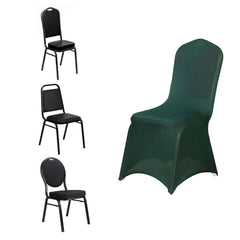 Spandex Chair Cover for Banquet Chairs Hunter Emerald Green - Stretch 160GSM Fabric with Slip-On Slipcover