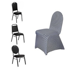 Spandex Chair Covers for Banquet Chairs Black/White Buffalo Plaid - Stylish Fitted Checkered Slipcovers for Weddings & Gatherings