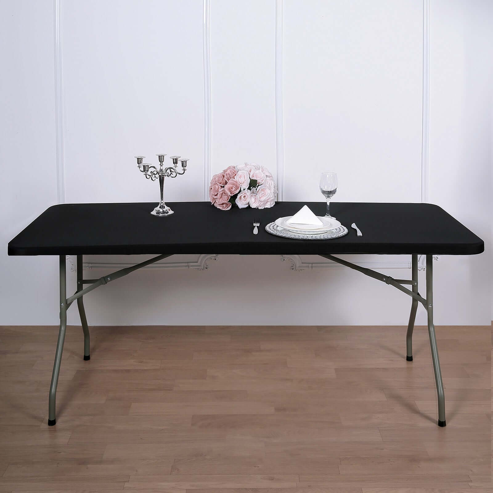 Stretch Spandex 72"x30" Rectangle Tablecloth Top Cover Black - Durable Fitted Table Topper Cap