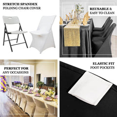 Stretch Spandex Chair Cover White for Lifetime Folding Chairs - Wrinkle Resistant Snug Fit Slipcover with Foot Pockets for Sophisticated Event Styling